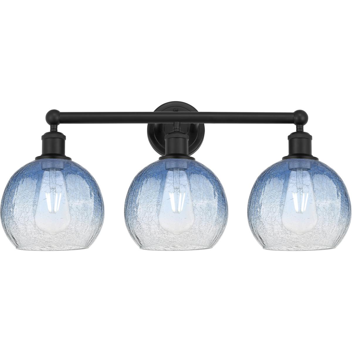 Innovations Lighting 616-3W-BK-G483-8SB Edison Brookhaven Globe 3 Light 26 inch Matte Black Bath Vanity Light Wall Light in Sapphire Blue Glass