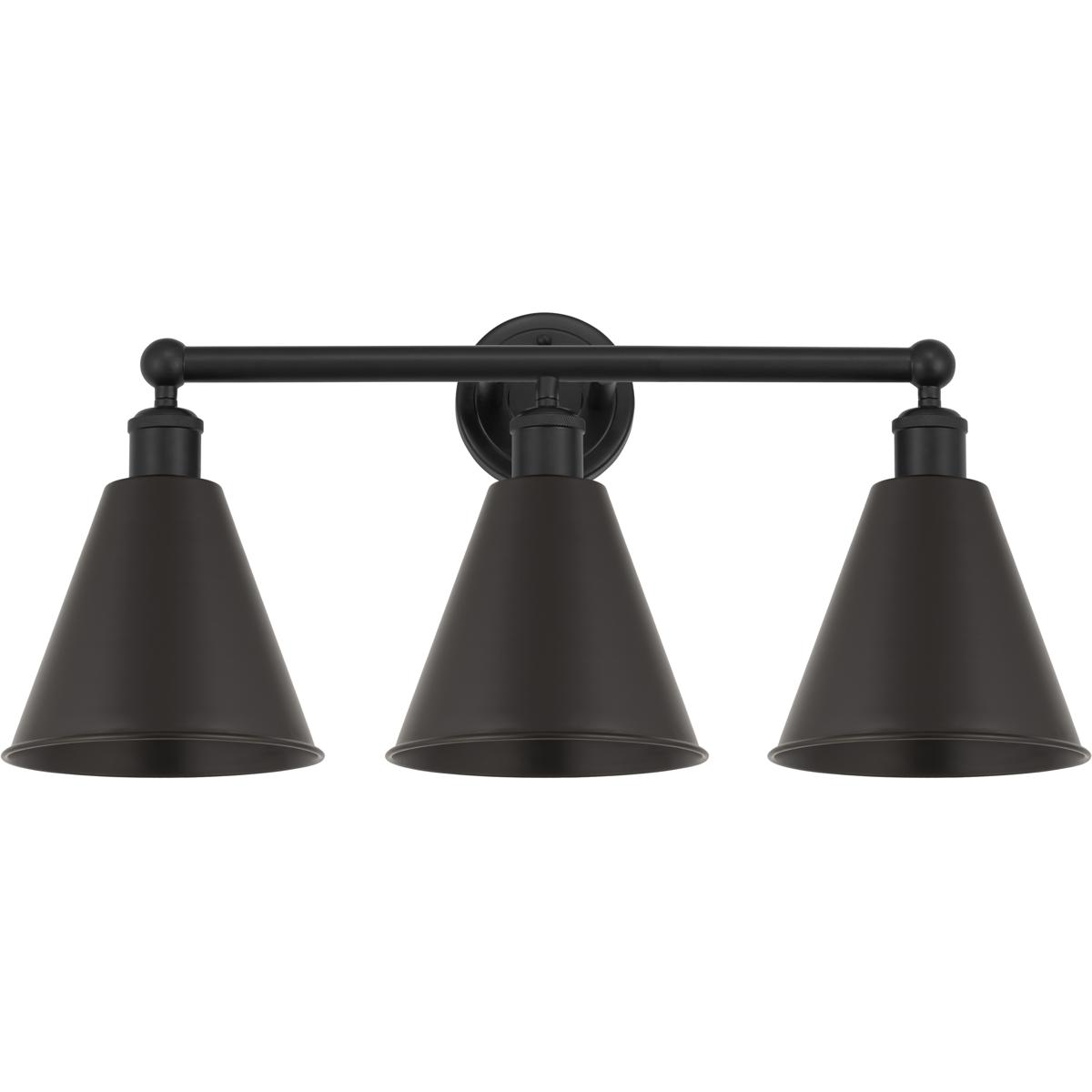 Innovations Lighting Bruno Marashlian Ballston Cone 26 Inch Bath Vanity Light Ballston Cone - 616-3W-BK-MBC-8-BK - Industrial