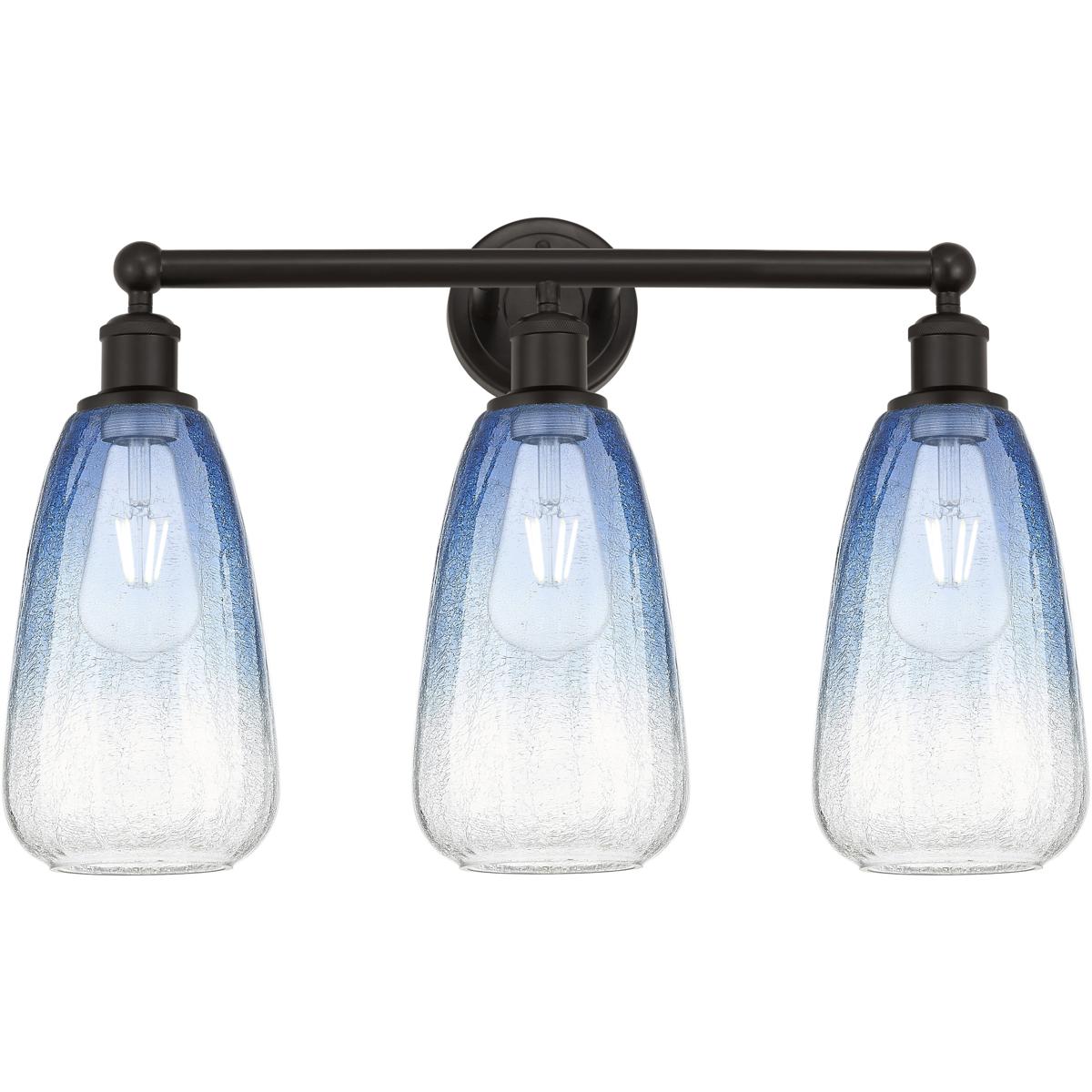 Innovations Lighting 616-3W-OB-G480-6SB Edison Brookhaven Almond 3 Light 24 inch Oil Rubbed Bronze Bath Vanity Light Wall Light in Sapphire Blue Glass