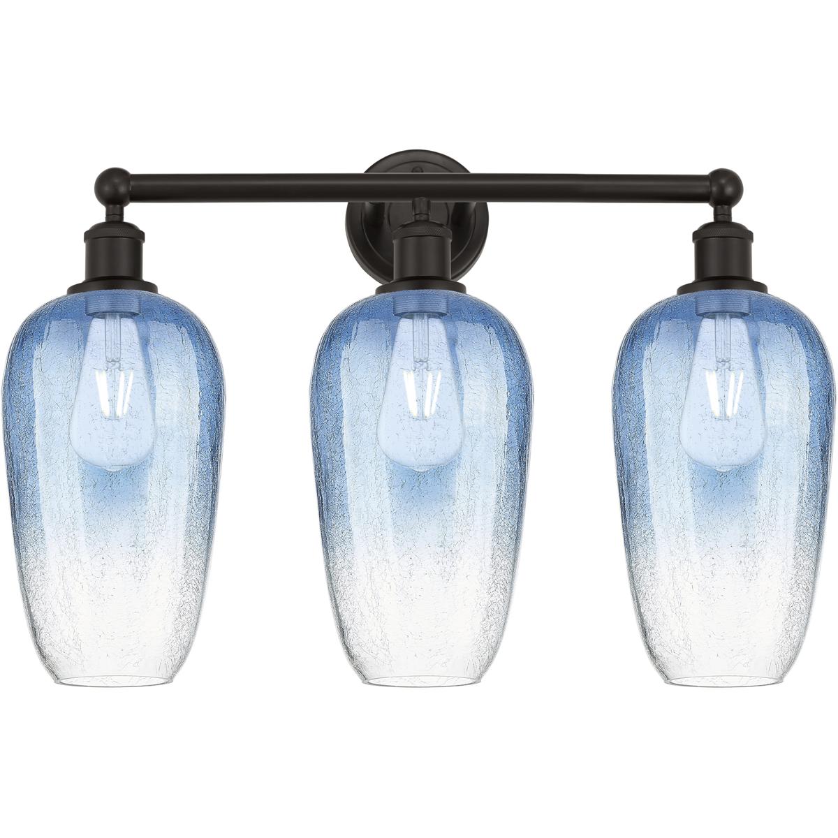 Innovations Lighting 616-3W-OB-G484-7SB Edison Brookhaven Flute 3 Light 25 inch Oil Rubbed Bronze Bath Vanity Light Wall Light in Sapphire Blue Glass