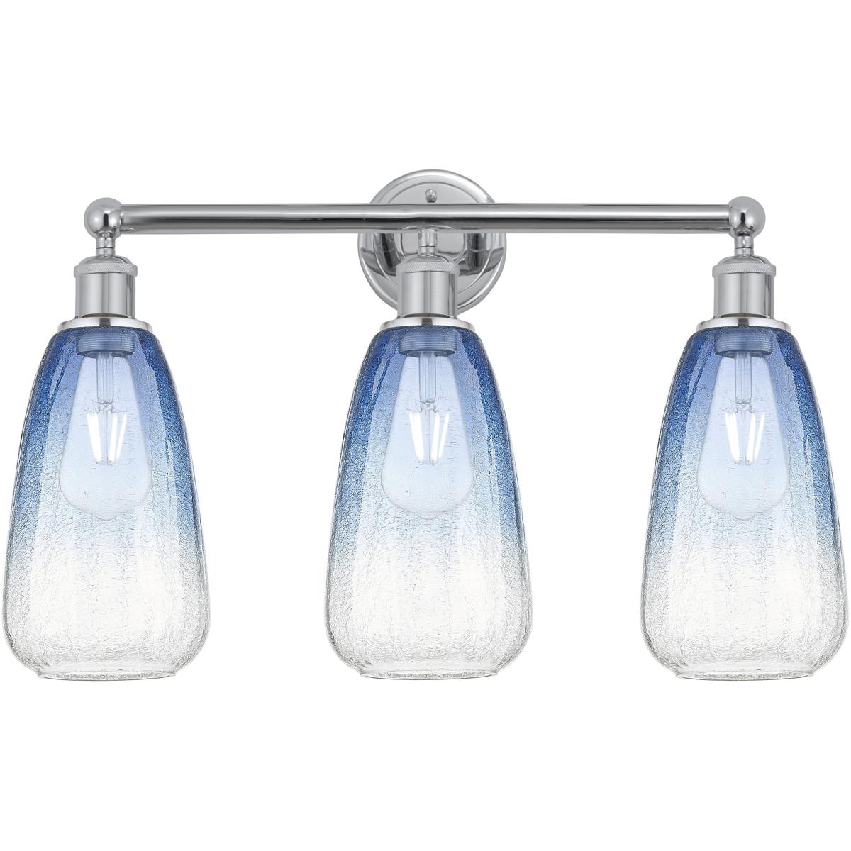 Innovations Lighting 616-3W-PC-G480-6SB Edison Brookhaven Almond 3 Light 24 inch Polished Chrome Bath Vanity Light Wall Light in Sapphire Blue Glass