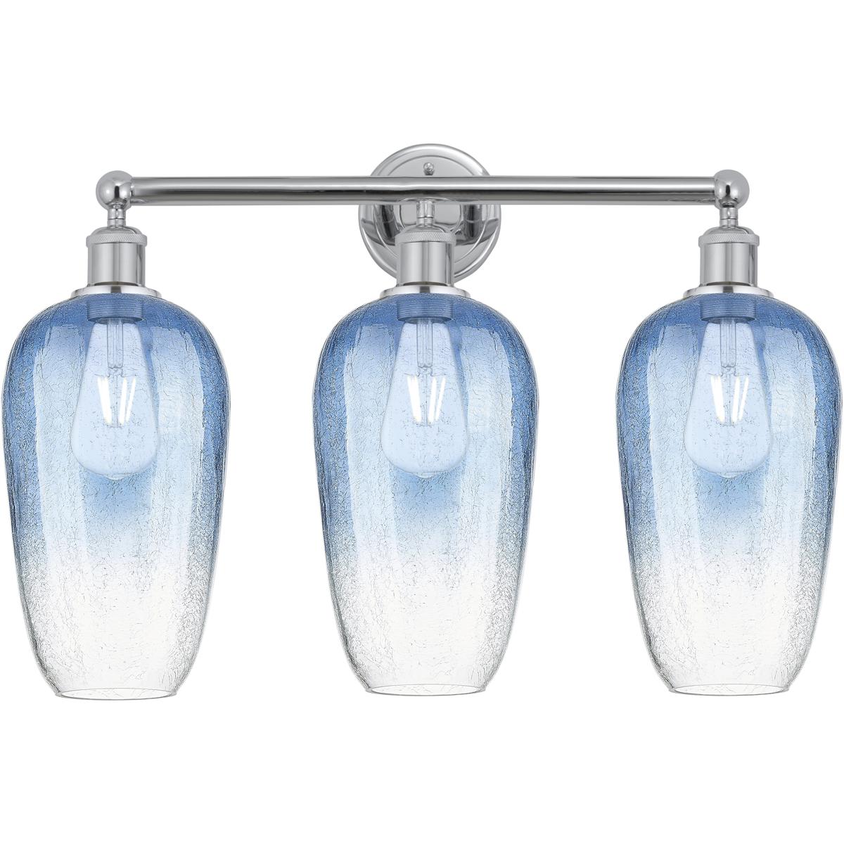 Innovations Lighting 616-3W-PC-G484-7SB Edison Brookhaven Flute 3 Light 25 inch Polished Chrome Bath Vanity Light Wall Light in Sapphire Blue Glass