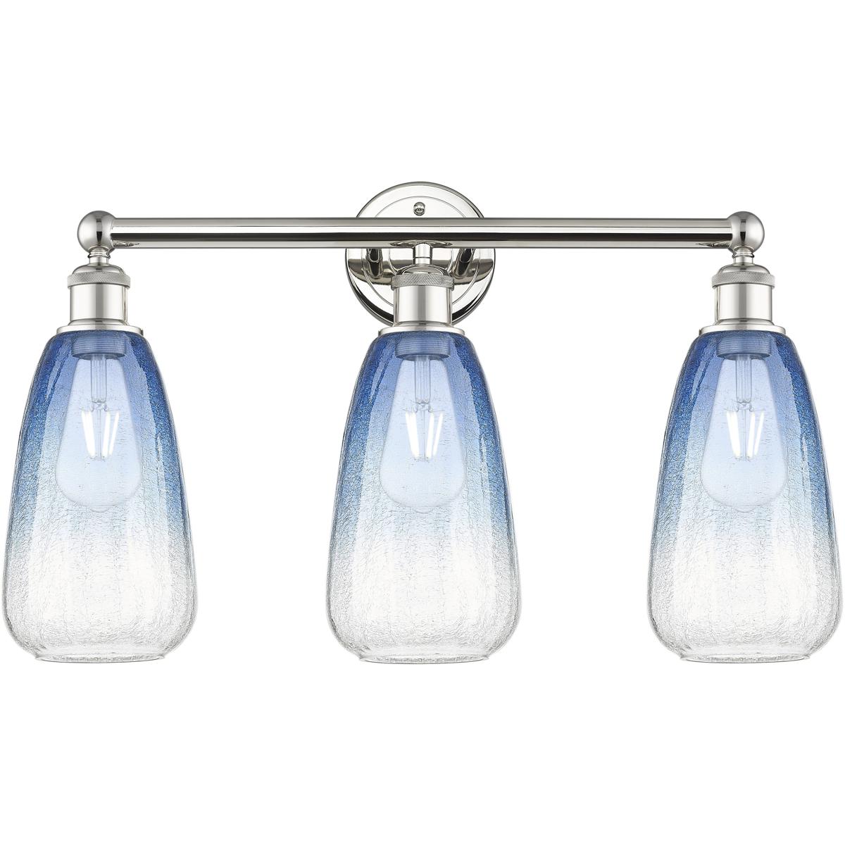 Innovations Lighting 616-3W-PN-G480-6SB Edison Brookhaven Almond 3 Light 24 inch Polished Nickel Bath Vanity Light Wall Light in Sapphire Blue Glass