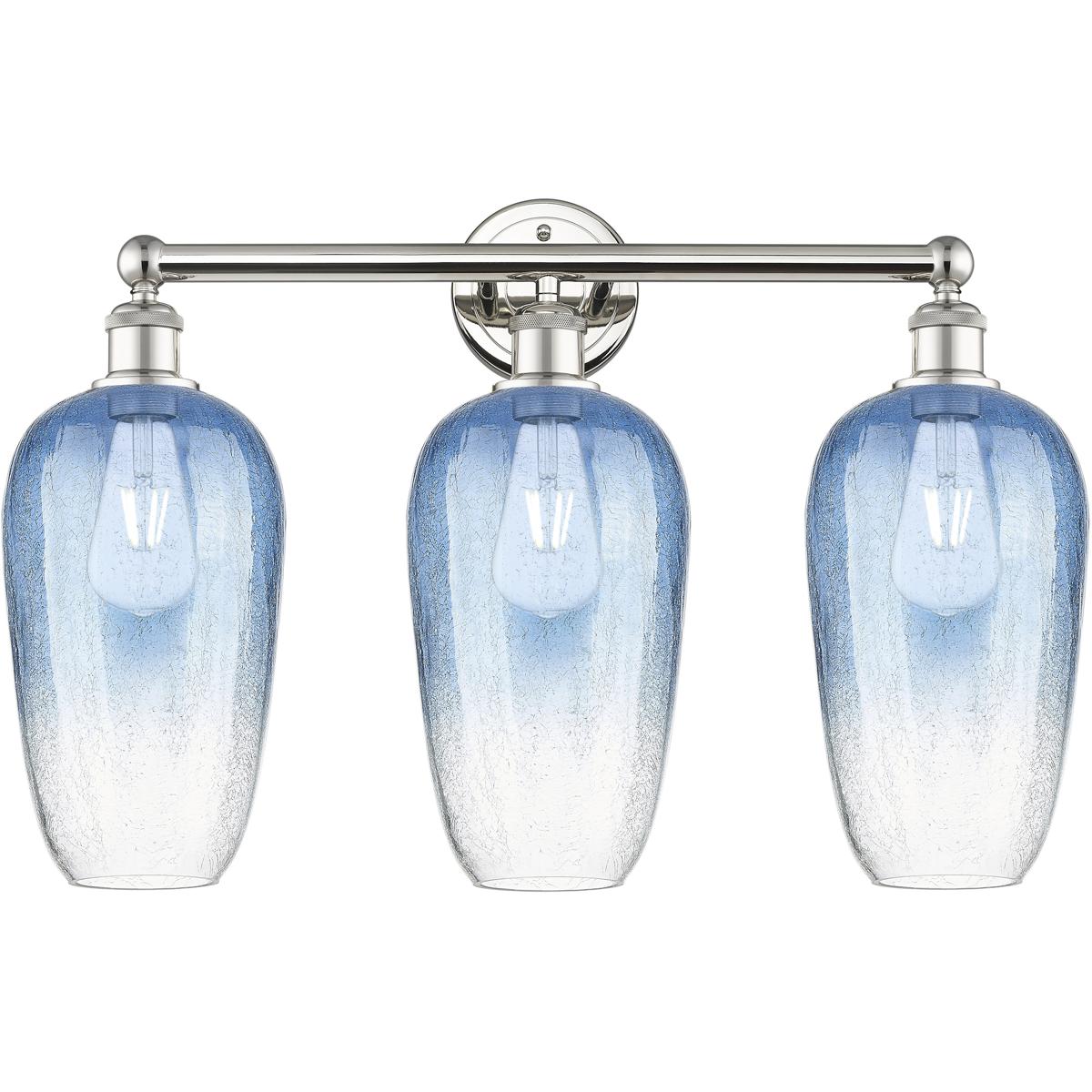 Innovations Lighting 616-3W-PN-G484-7SB Edison Brookhaven Flute 3 Light 25 inch Polished Nickel Bath Vanity Light Wall Light in Sapphire Blue Glass