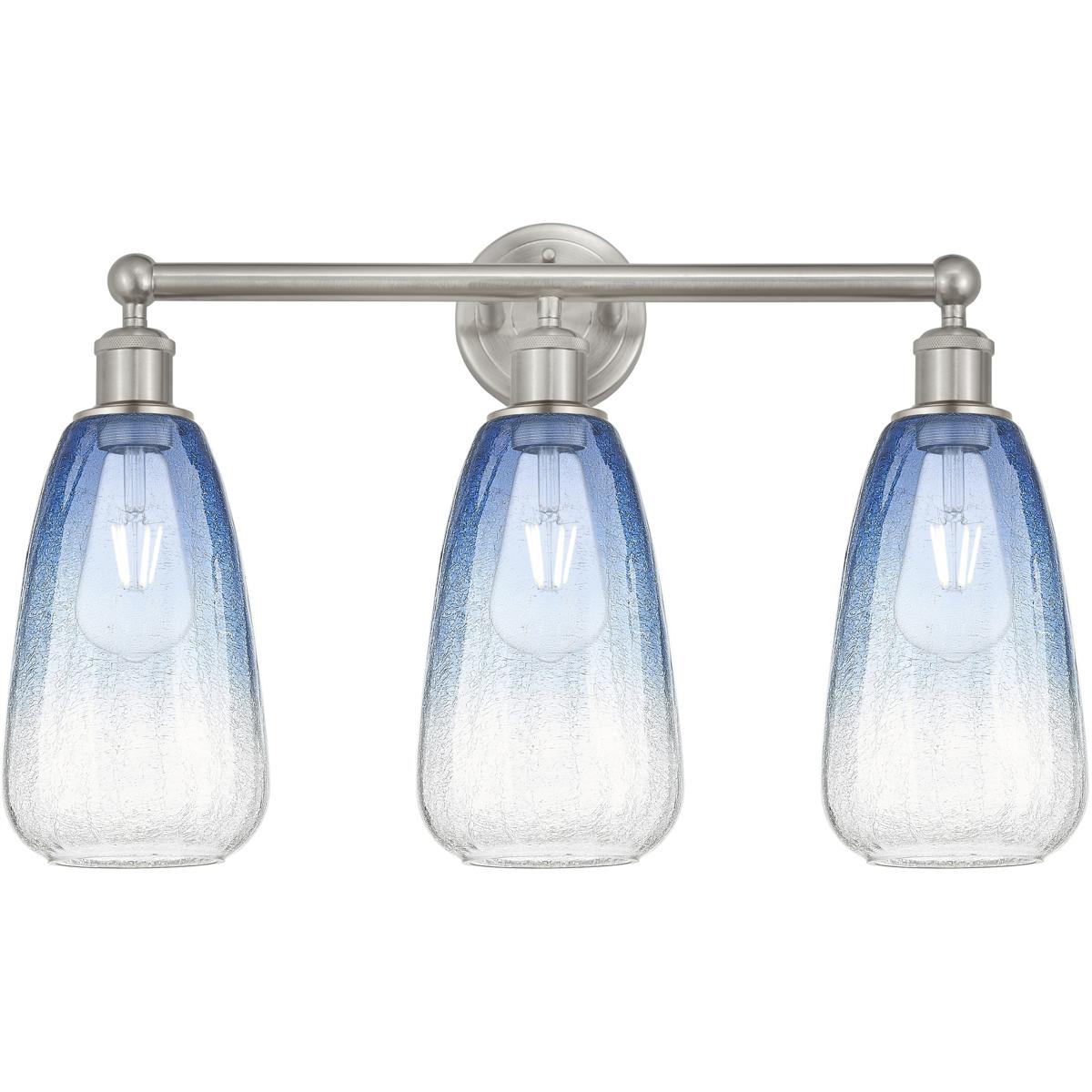 Innovations Lighting 616-3W-SN-G480-6SB Edison Brookhaven Almond 3 Light 24 inch Brushed Satin Nickel Bath Vanity Light Wall Light in Sapphire Blue Gl
