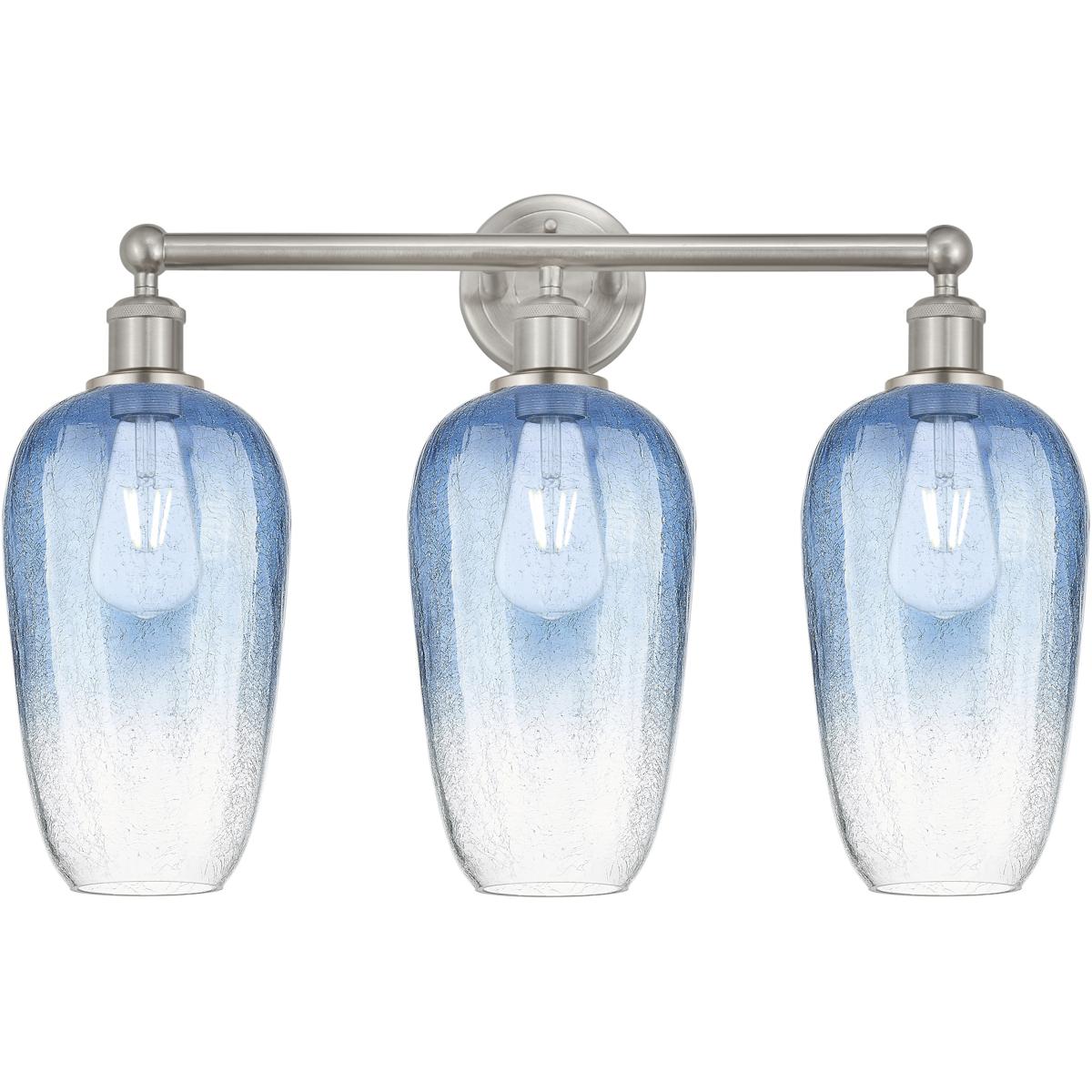 Innovations Lighting 616-3W-SN-G484-7SB Edison Brookhaven Flute 3 Light 25 inch Brushed Satin Nickel Bath Vanity Light Wall Light in Sapphire Blue Gla