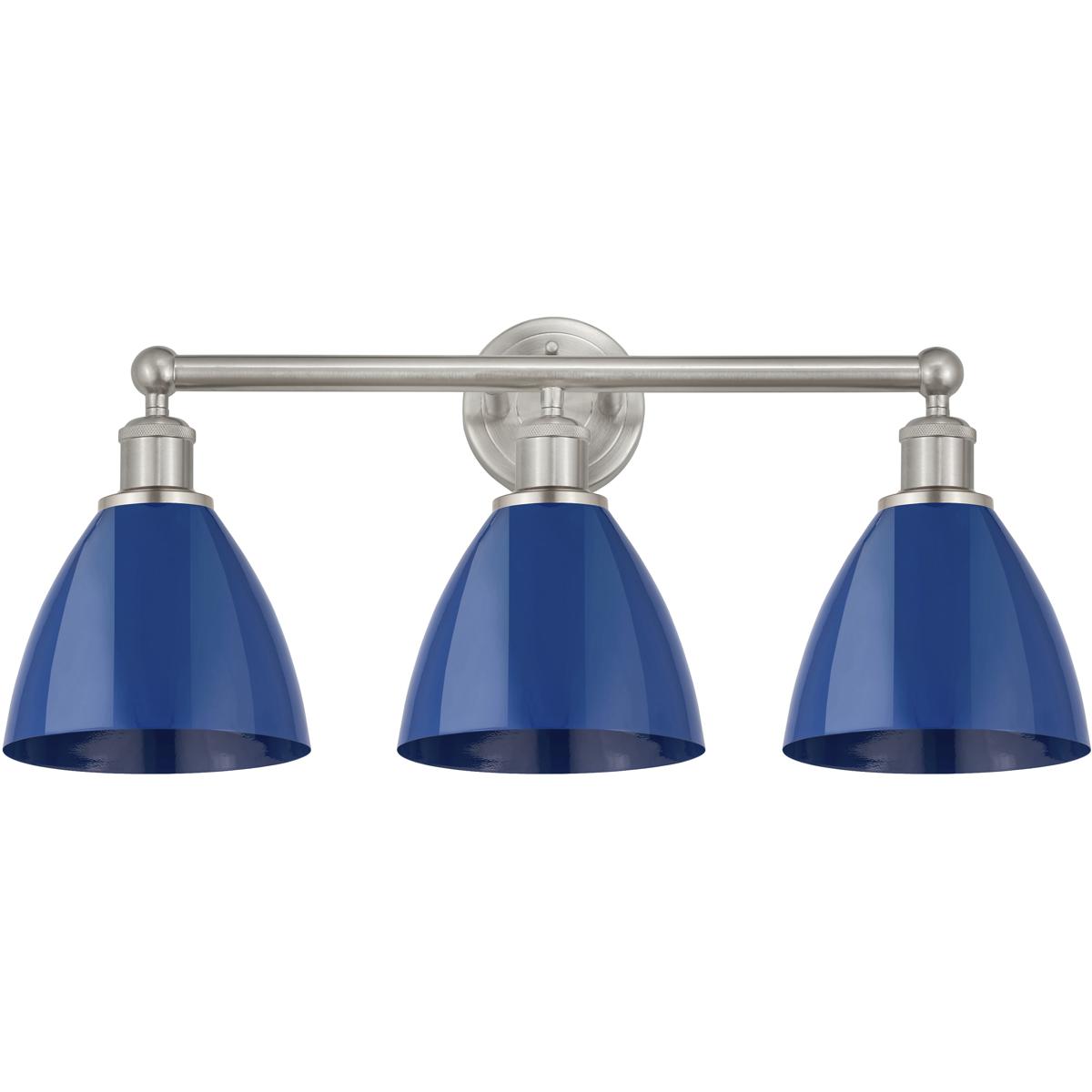 Innovations Lighting 616-3W-SN-MBD-75-BL Plymouth Dome 3 Light 25.5 inch Brushed Satin Nickel Bath Vanity Light Wall Light in Blue