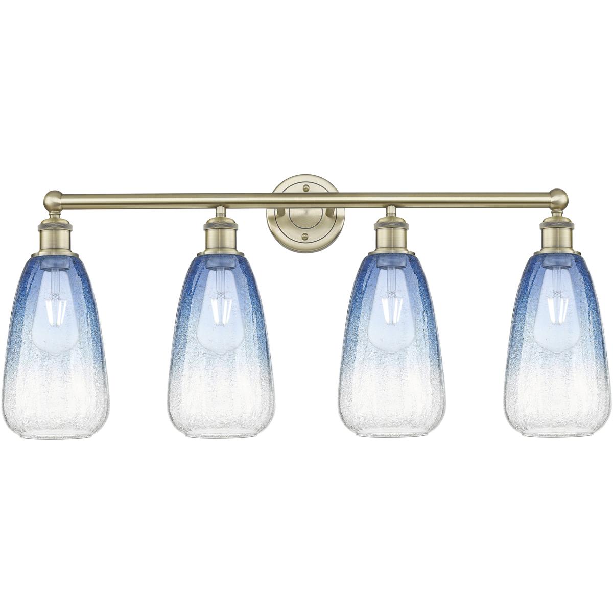 Innovations Lighting 616-4W-AB-G480-6SB Edison Brookhaven Almond 4 Light 33 inch Antique Brass Bath Vanity Light Wall Light in Sapphire Blue Glass