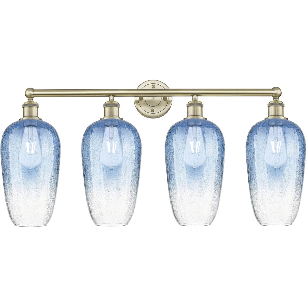Innovations Lighting 616-4W-AB-G484-7SB Edison Brookhaven Flute 4 Light 34 inch Antique Brass Bath Vanity Light Wall Light in Sapphire Blue Glass