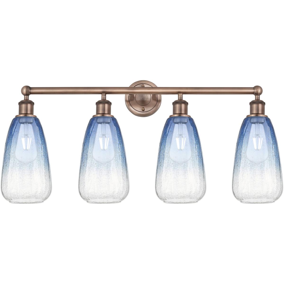 Innovations Lighting 616-4W-AC-G480-6SB Edison Brookhaven Almond 4 Light 33 inch Antique Copper Bath Vanity Light Wall Light in Sapphire Blue Glass
