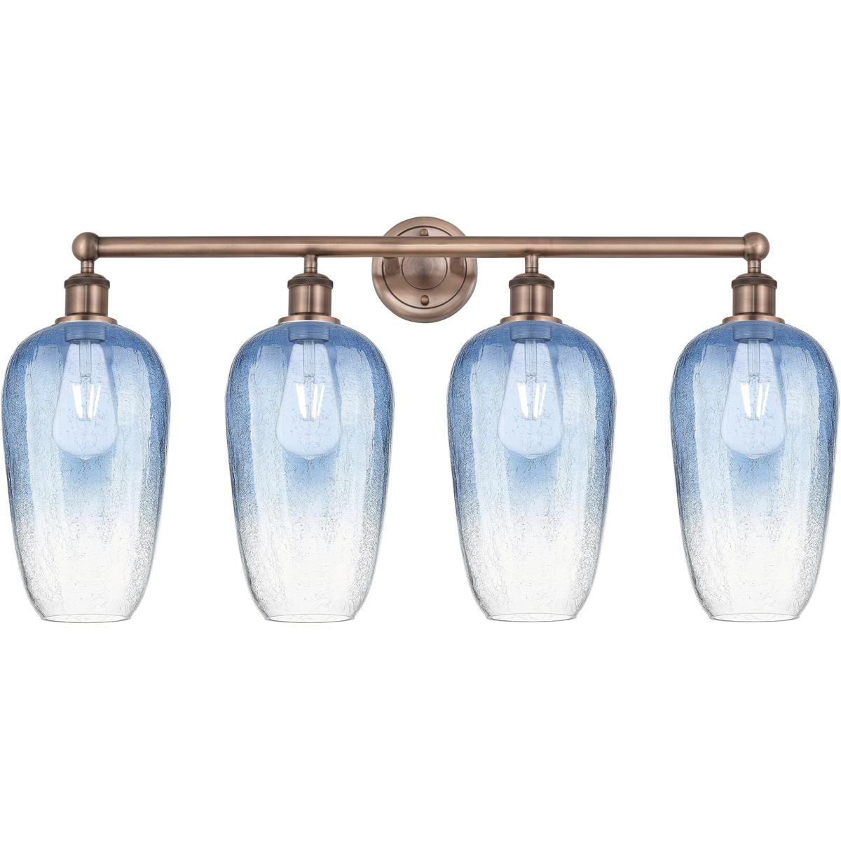 Innovations Lighting 616-4W-AC-G484-7SB Edison Brookhaven Flute 4 Light 34 inch Antique Copper Bath Vanity Light Wall Light in Sapphire Blue Glass