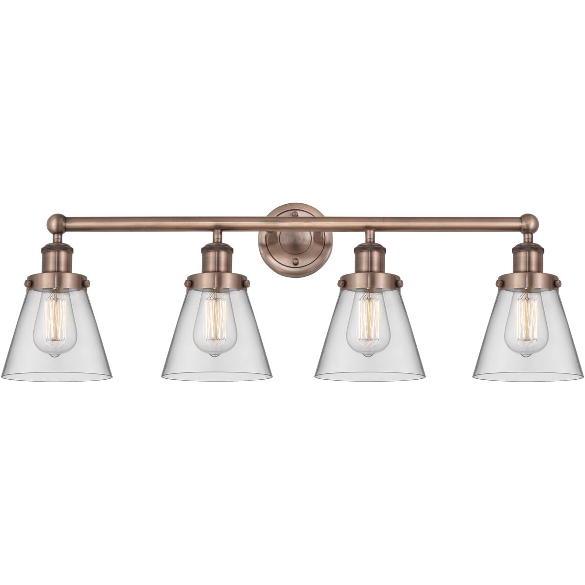 Innovations Lighting 616-4W-AC-G62 Cone 4 Light 33.5 inch Antique Copper Bath Vanity Light Wall Light in Clear