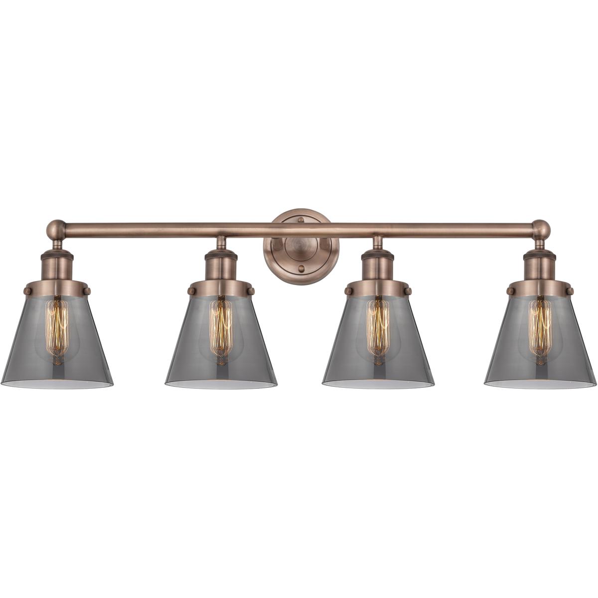 Innovations Lighting 616-4W-AC-G63 Cone 4 Light 33.5 inch Antique Copper Bath Vanity Light Wall Light in Plated Smoke