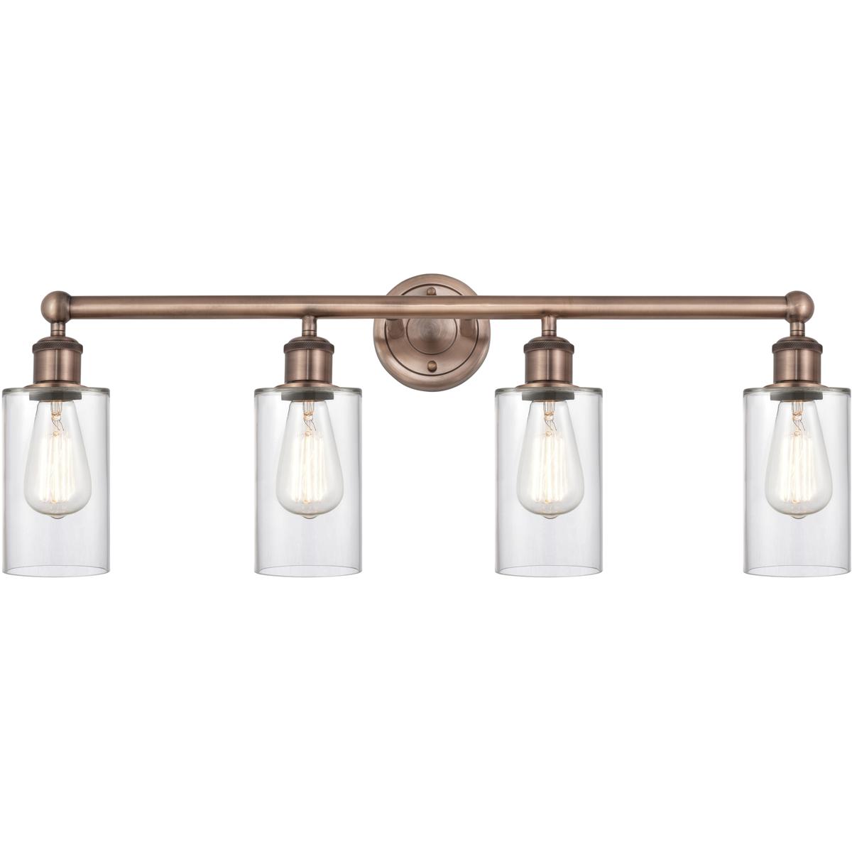 Innovations Lighting 616-4W-AC-G802 Clymer 4 Light 30.88 inch Antique Copper Bath Vanity Light Wall Light in Clear