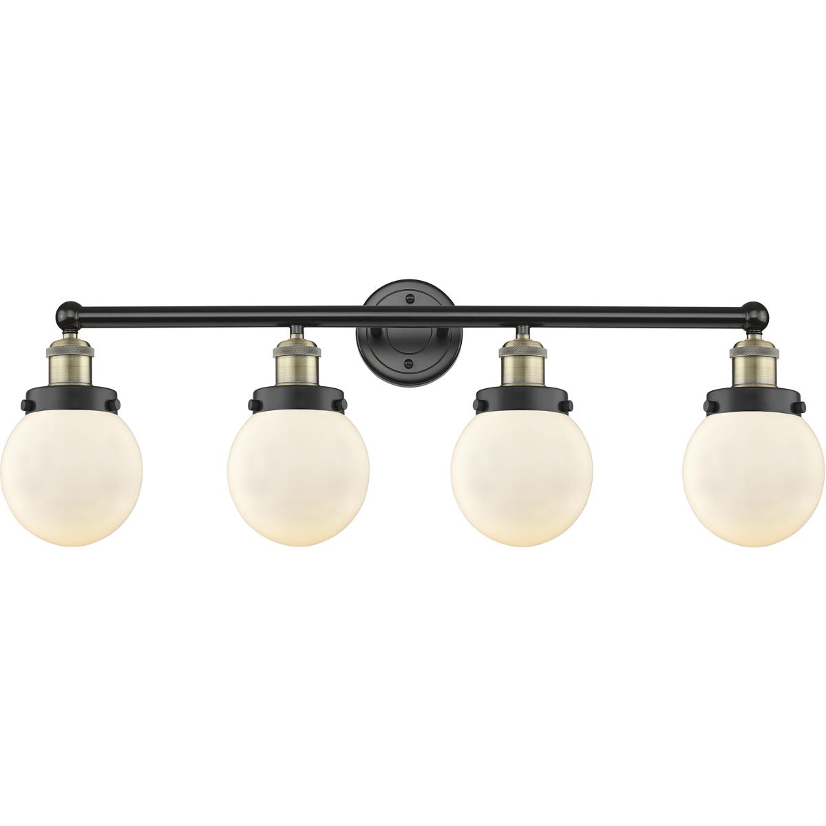 Innovations Lighting 616-4W-BAB-G201-6 Beacon 4 Light 33.5 inch Black Antique Brass Bath Vanity Light Wall Light in Matte White Glass, Small