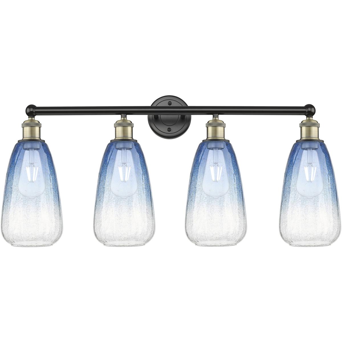 Innovations Lighting 616-4W-BAB-G480-6SB Edison Brookhaven Almond 4 Light 33 inch Black Antique Brass Bath Vanity Light Wall Light in Sapphire Blue Gl