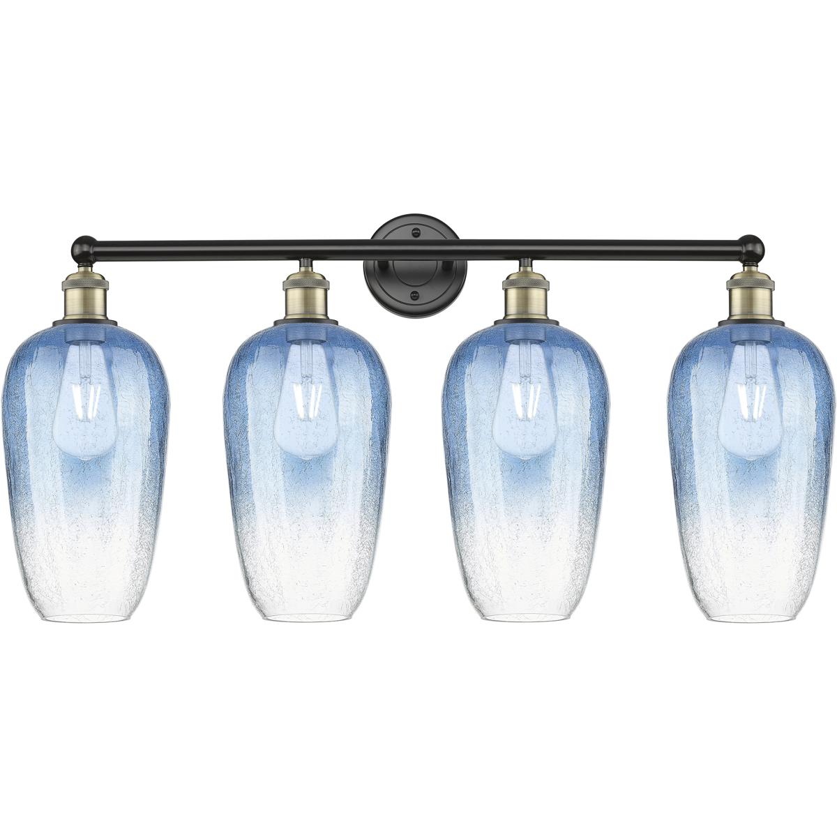 Innovations Lighting 616-4W-BAB-G484-7SB Edison Brookhaven Flute 4 Light 34 inch Black Antique Brass Bath Vanity Light Wall Light in Sapphire Blue Gla