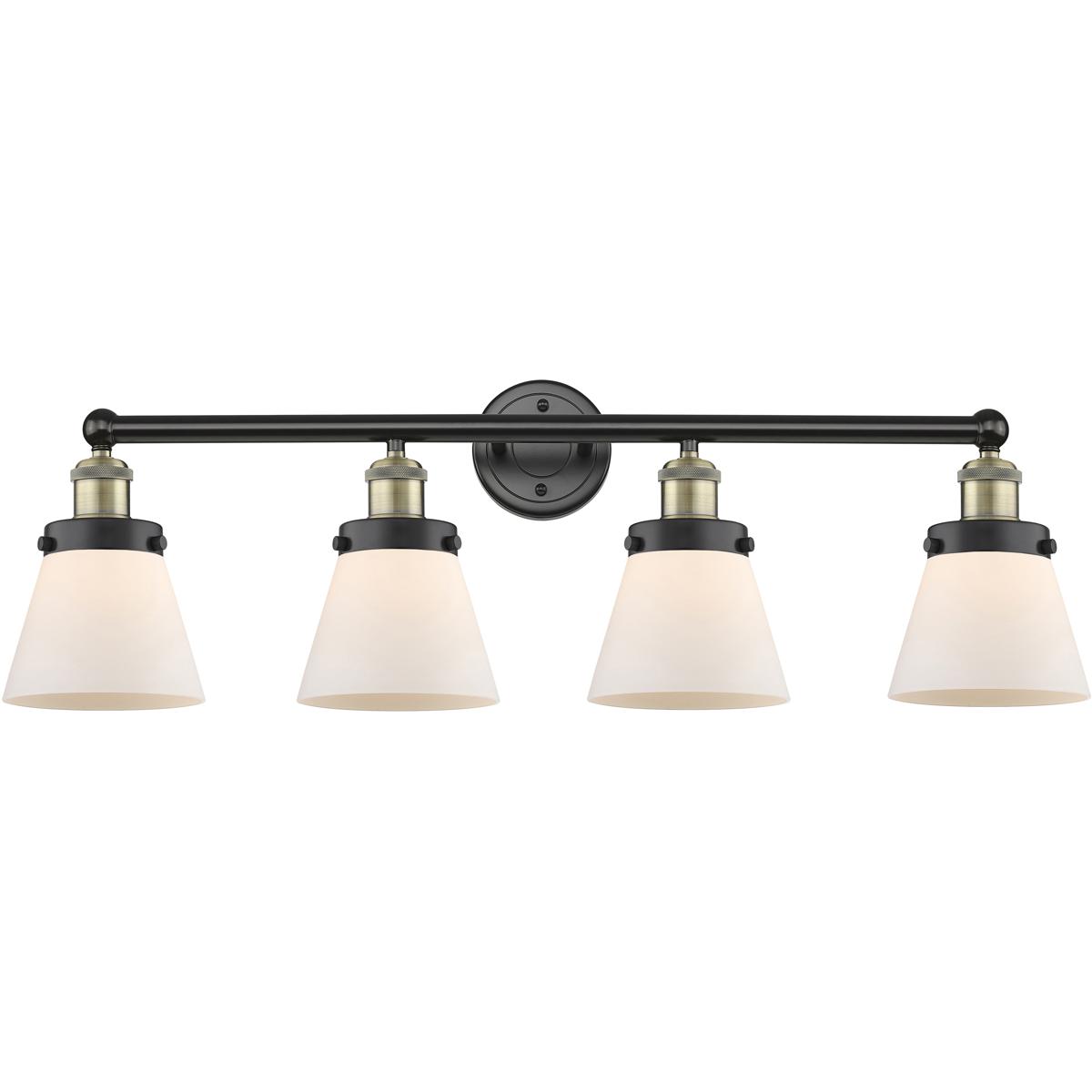 Innovations Lighting 616-4W-BAB-G61 Cone 4 Light 33.5 inch Black Antique Brass Bath Vanity Light Wall Light in Matte White Glass