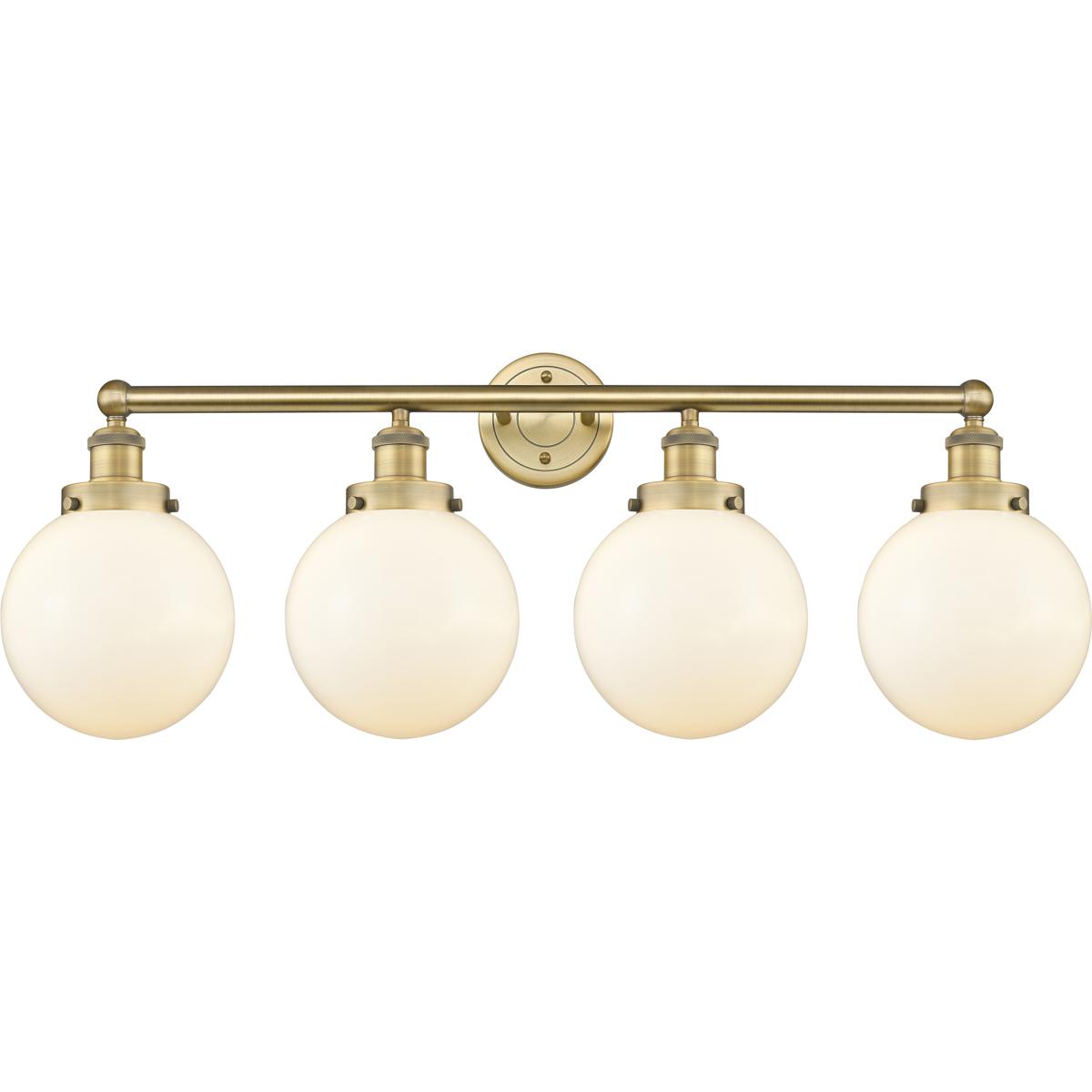 Innovations Lighting 616-4W-BB-G201-8 Beacon 4 Light 33.5 inch Brushed Brass Bath Vanity Light Wall Light in Matte White