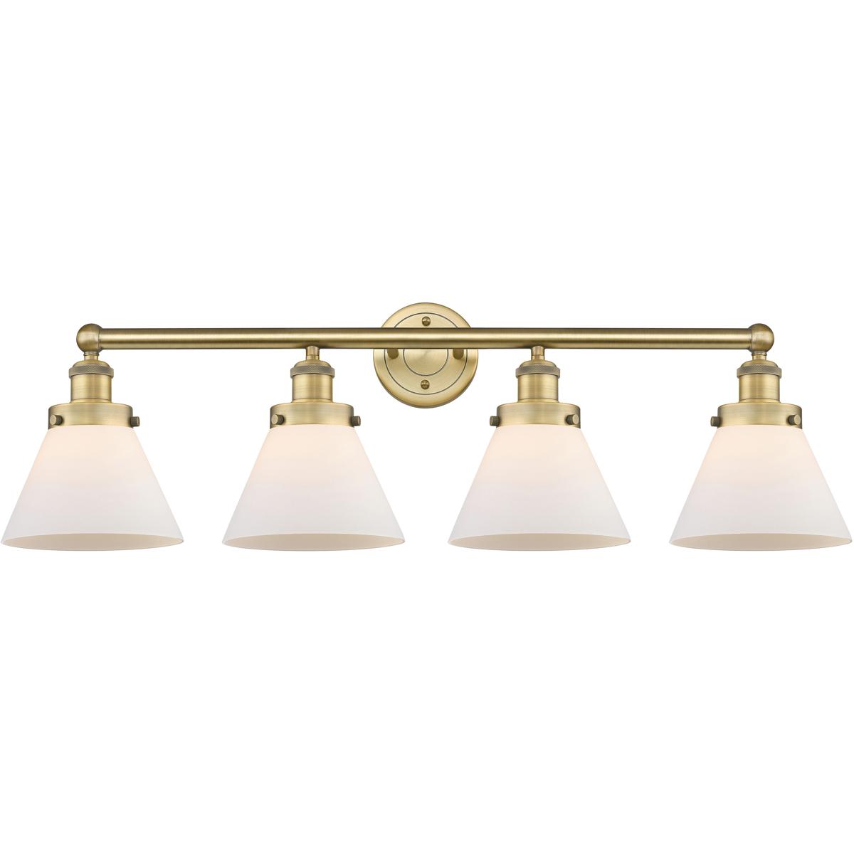 Innovations Lighting 616-4W-BB-G41 Cone 4 Light 34.75 inch Brushed Brass Bath Vanity Light Wall Light in Matte White Glass, Large