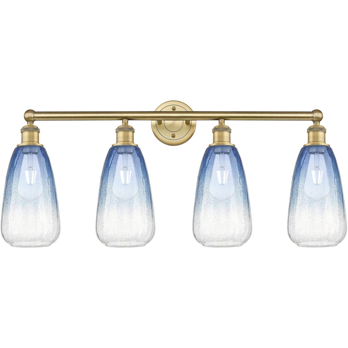 Innovations Lighting 616-4W-BB-G480-6SB Edison Brookhaven Almond 4 Light 33 inch Brushed Brass Bath Vanity Light Wall Light in Sapphire Blue Glass