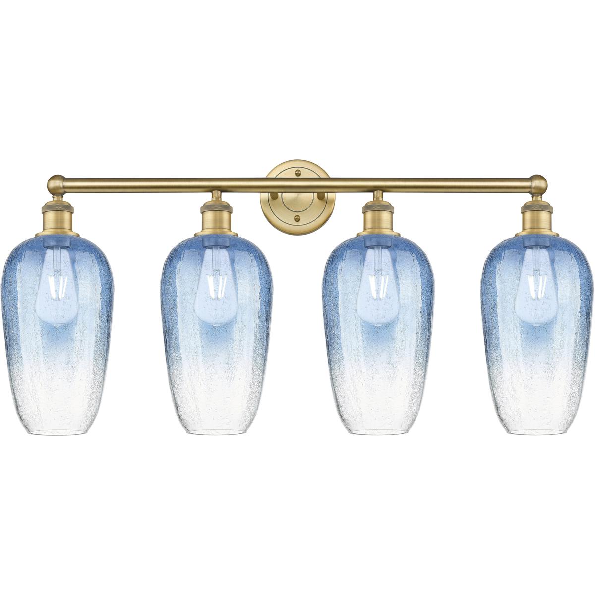 Innovations Lighting 616-4W-BB-G484-7SB Edison Brookhaven Flute 4 Light 34 inch Brushed Brass Bath Vanity Light Wall Light in Sapphire Blue Glass