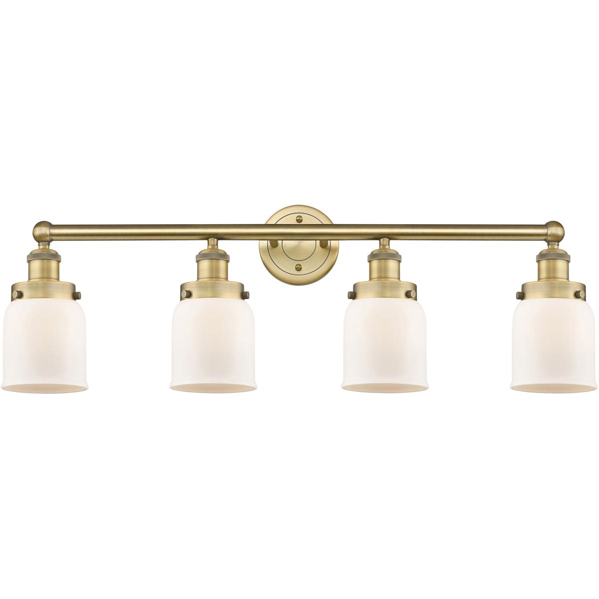 Innovations Lighting 616-4W-BB-G51 Bell 4 Light 33.5 inch Brushed Brass Bath Vanity Light Wall Light in Matte White Glass, Small