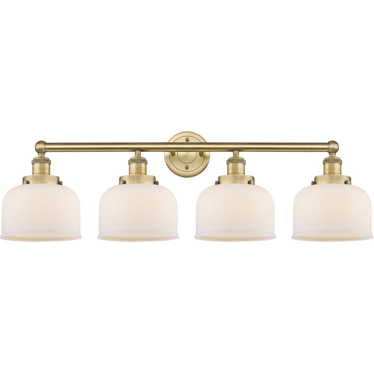 Innovations Lighting 616-4W-BB-G71 Bell 4 Light 33.5 inch Brushed Brass Bath Vanity Light Wall Light in Matte White Glass, Large