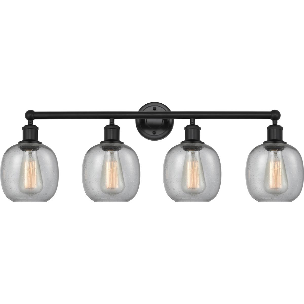 Innovations Lighting 616-4W-BK-G104 Edison Belfast 4 Light 33 inch Matte Black Bath Vanity Light Wall Light in Seedy Glass