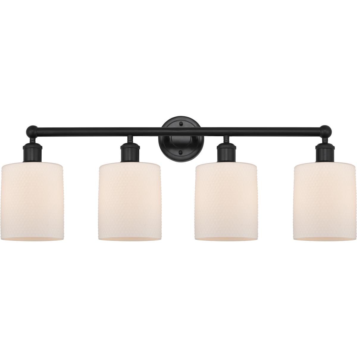 Innovations Lighting 616-4W-BK-G111 Edison Cobbleskill 4 Light 32 inch Matte Black Bath Vanity Light Wall Light in Matte White Glass