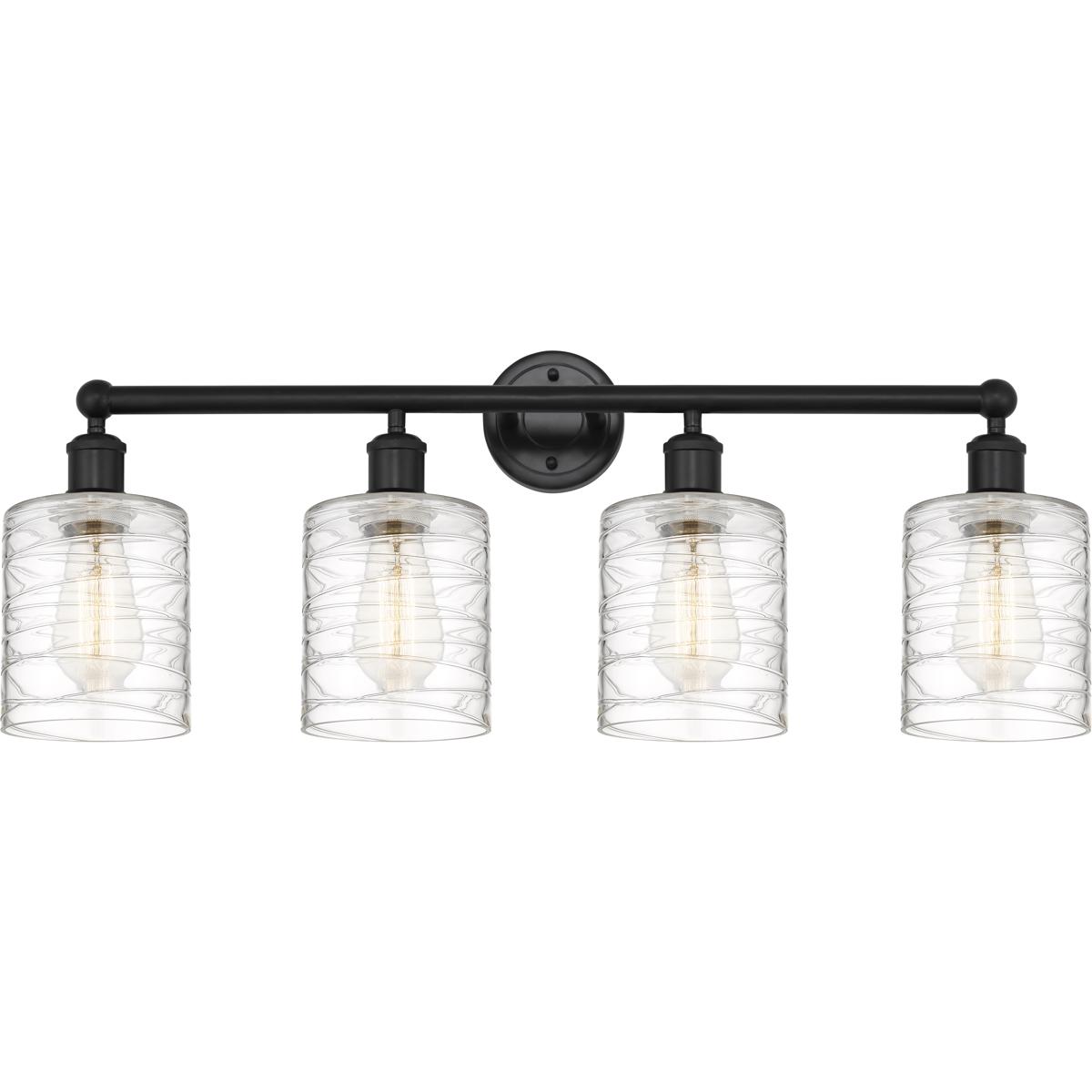 Innovations Lighting 616-4W-BK-G1113 Edison Cobbleskill 4 Light 32 inch Matte Black Bath Vanity Light Wall Light in Deco Swirl Glass