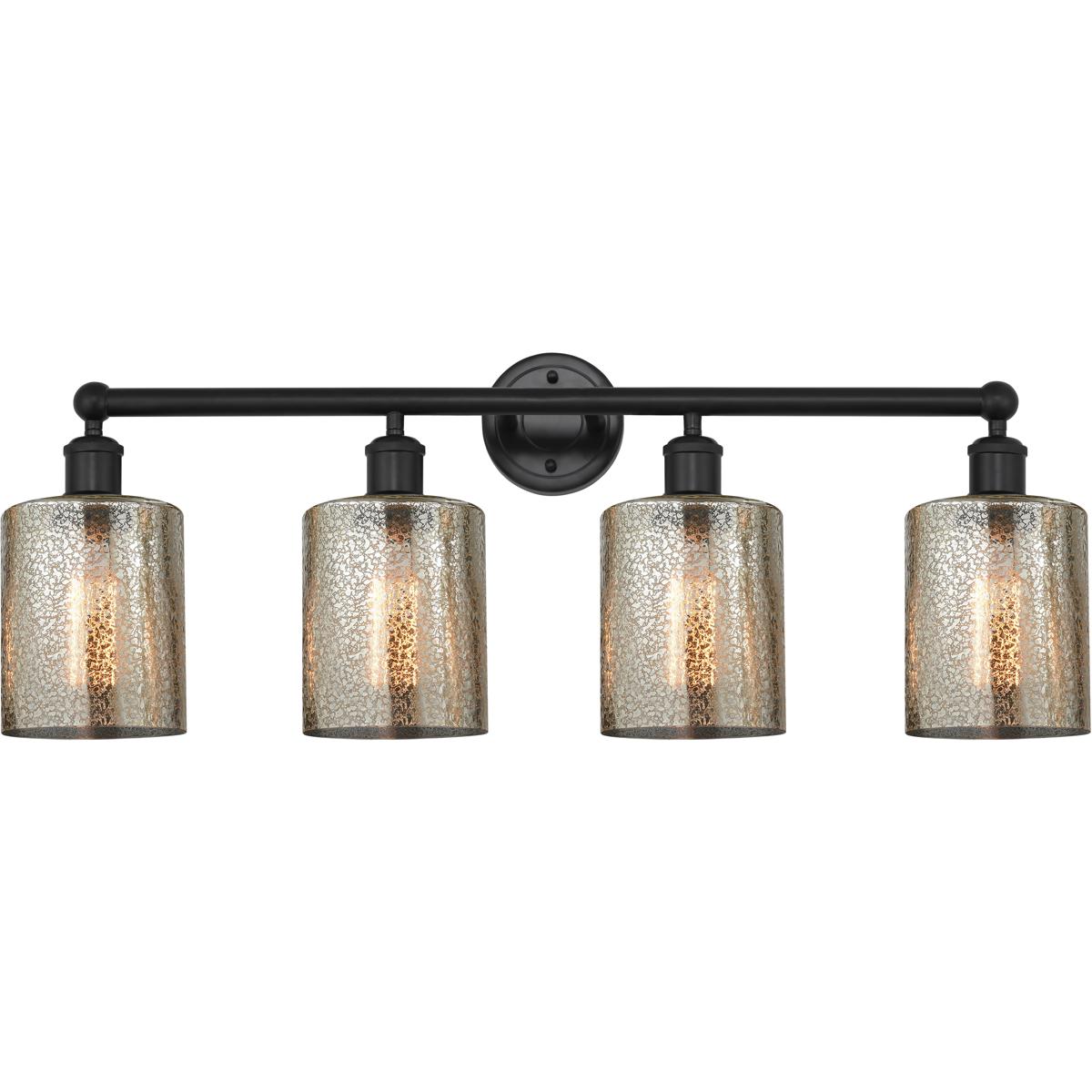 Innovations Lighting 616-4W-BK-G116 Edison Cobbleskill 4 Light 32 inch Matte Black Bath Vanity Light Wall Light in Mercury Glass