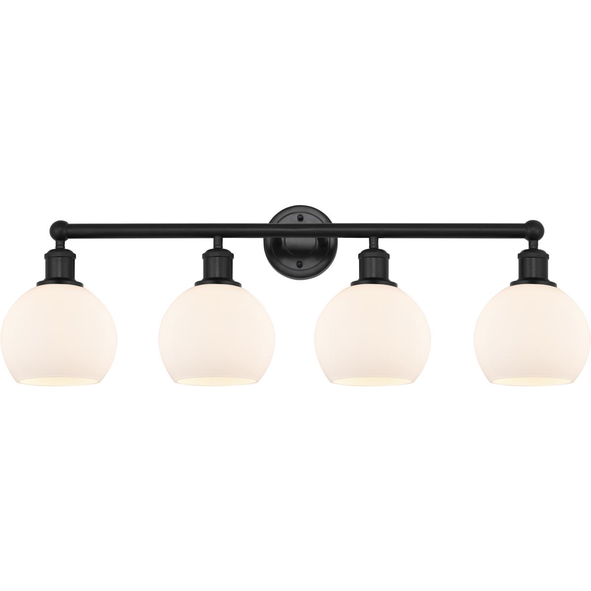 Innovations Lighting 616-4W-BK-G121-6 Edison Athens 4 Light 33 inch Matte Black Bath Vanity Light Wall Light in Matte White Glass
