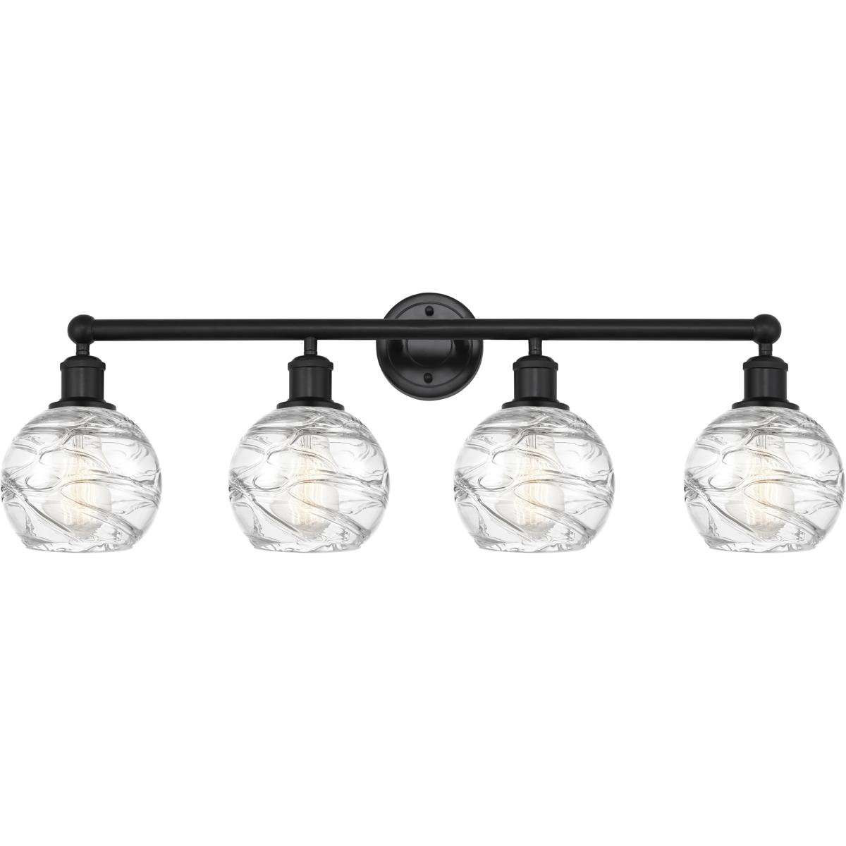 Innovations Lighting 616-4W-BK-G1213-6 Edison Athens Deco Swirl 4 Light 33 inch Matte Black Bath Vanity Light Wall Light