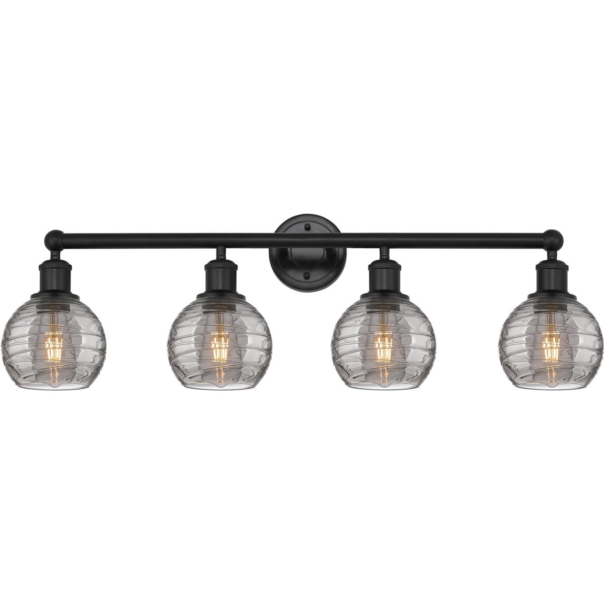 Innovations Lighting 616-4W-BK-G1213-6SM Edison Athens Deco Swirl 4 Light 32.88 inch Matte Black Bath Vanity Light Wall Light