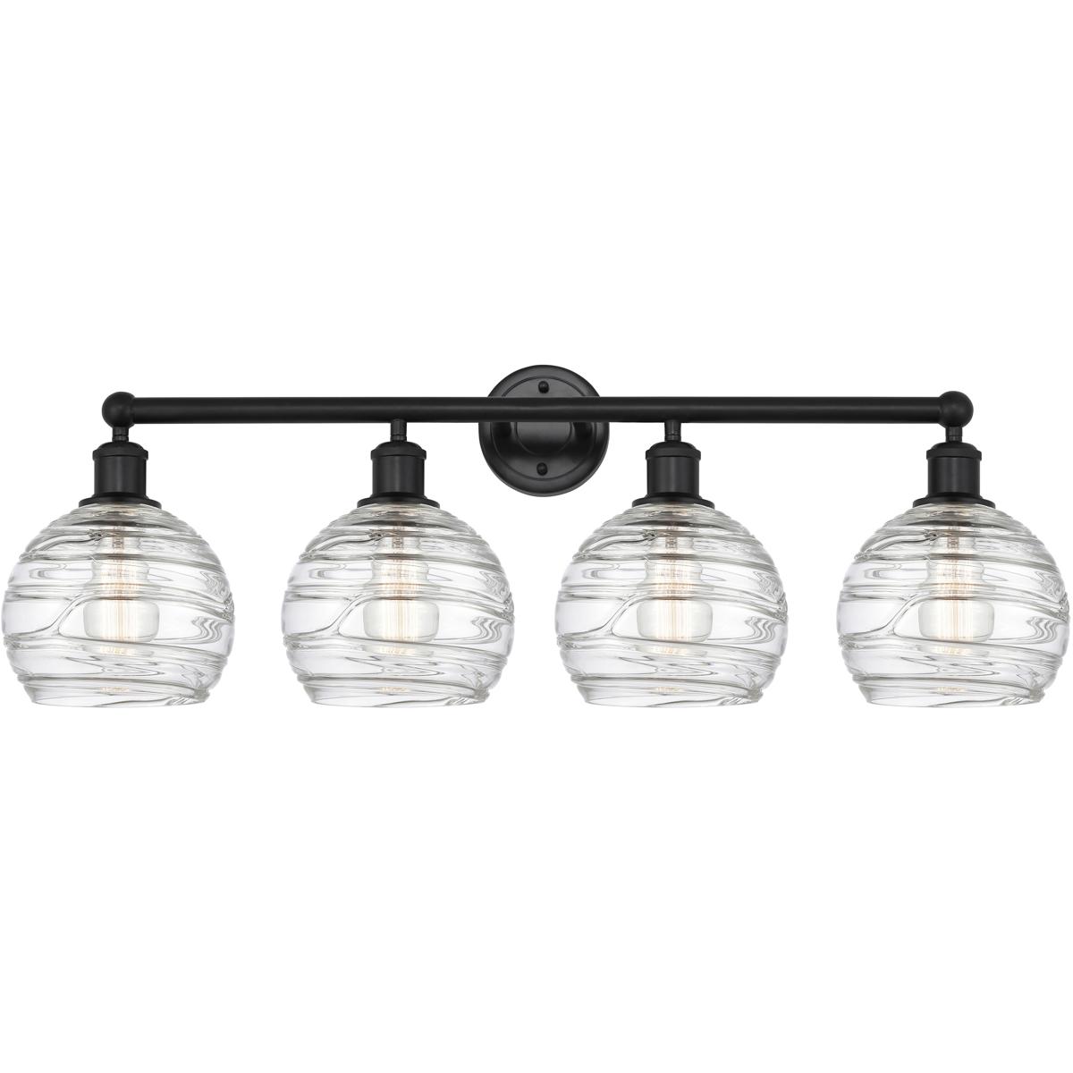 Innovations Lighting 616-4W-BK-G1213-8 Athens Deco Swirl 4 Light 35 inch Matte Black Bath Vanity Light Wall Light in Clear Deco Swirl Glass