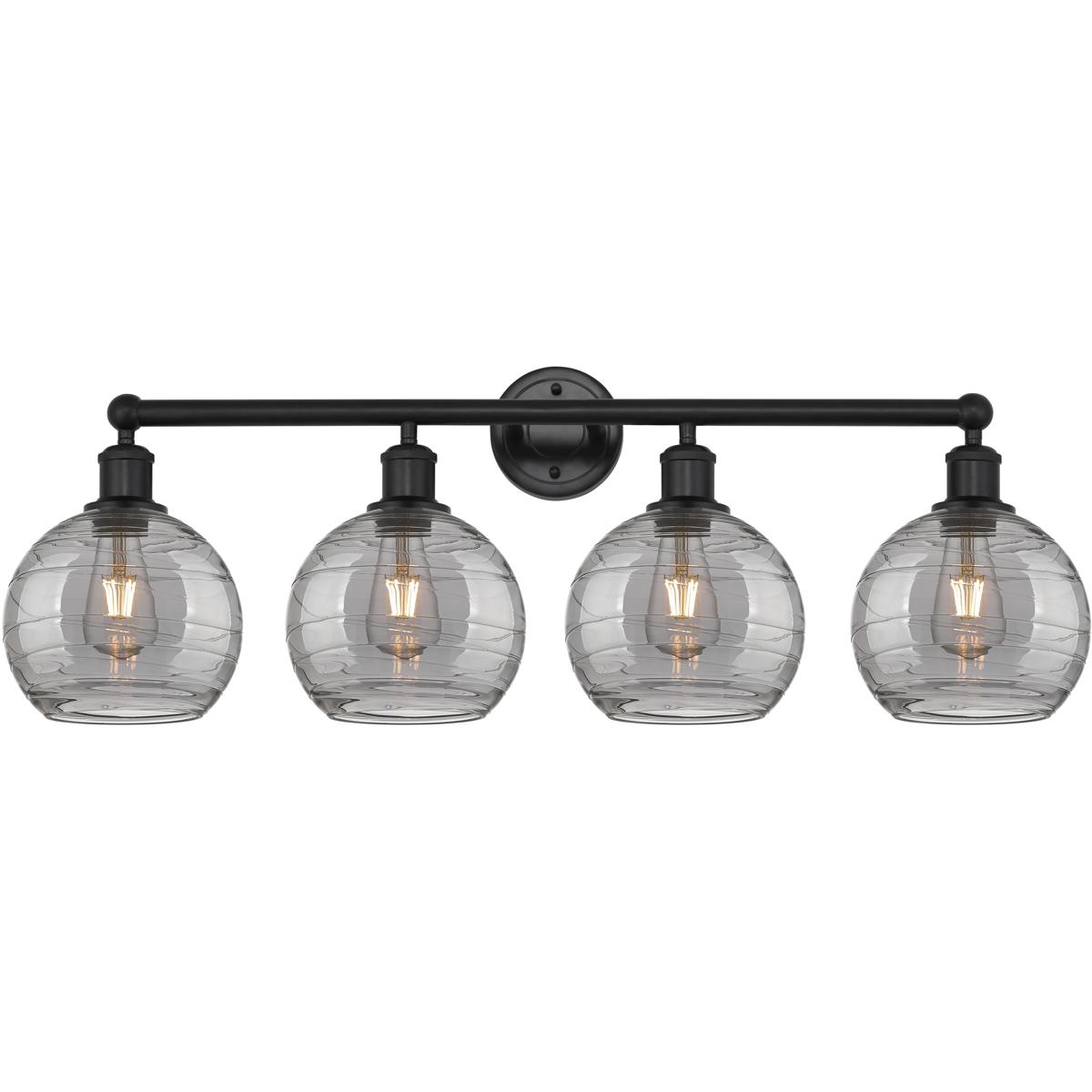 Innovations Lighting 616-4W-BK-G1213-8SM Edison Athens Deco Swirl 4 Light 35 inch Matte Black Bath Vanity Light Wall Light