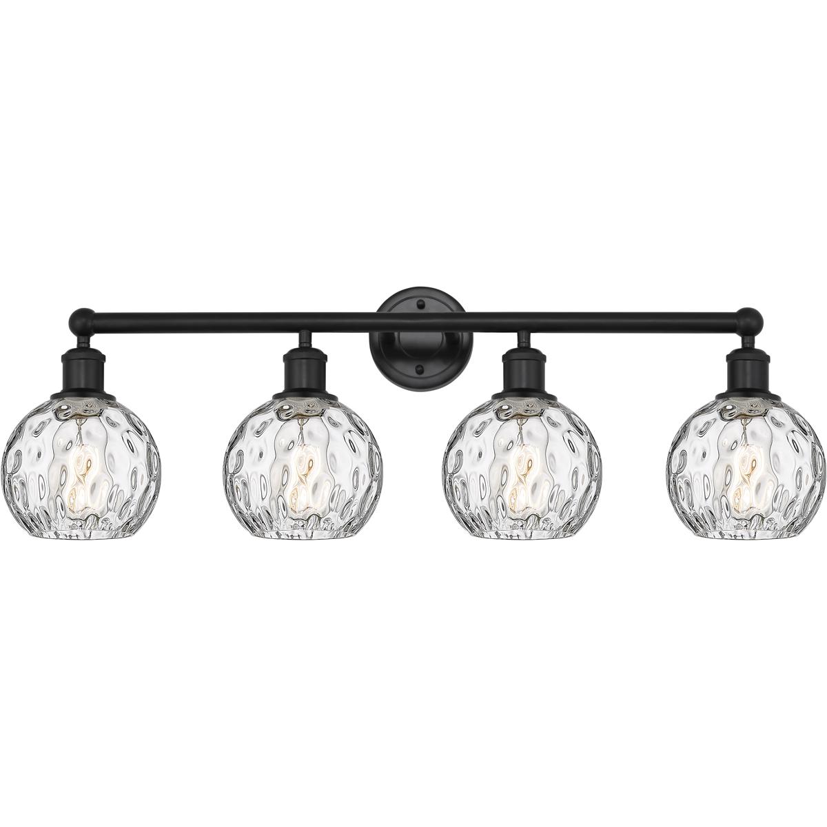 Innovations Lighting 616-4W-BK-G1215-6 Edison Athens Water Glass 4 Light 33 inch Matte Black Bath Vanity Light Wall Light