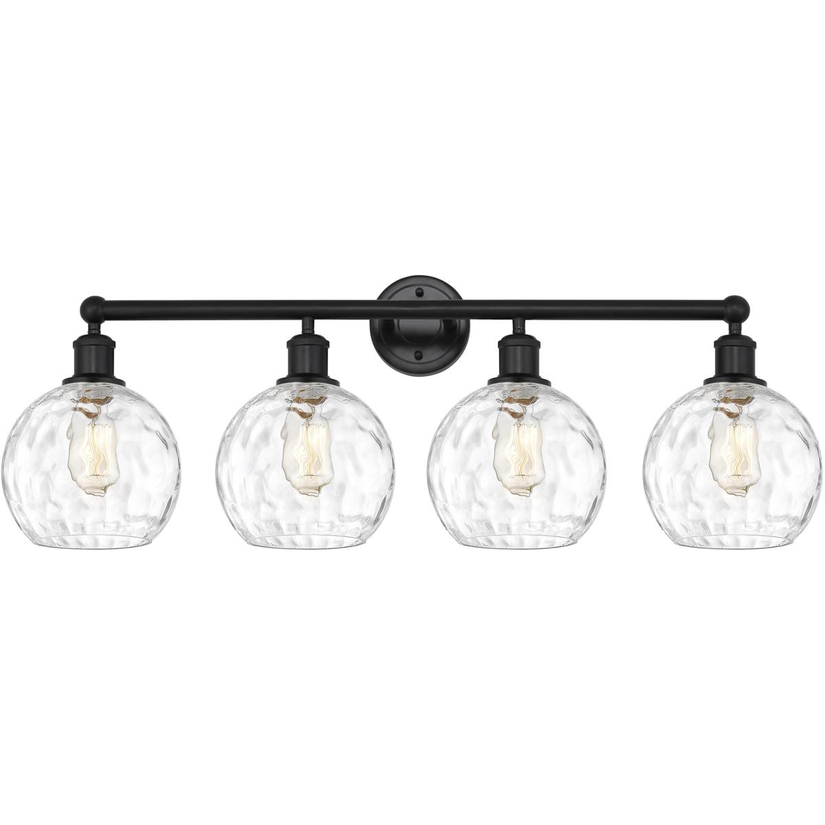 Innovations Lighting 616-4W-BK-G1215-8 Athens Water Glass 4 Light 35 inch Matte Black Bath Vanity Light Wall Light in Clear Glass