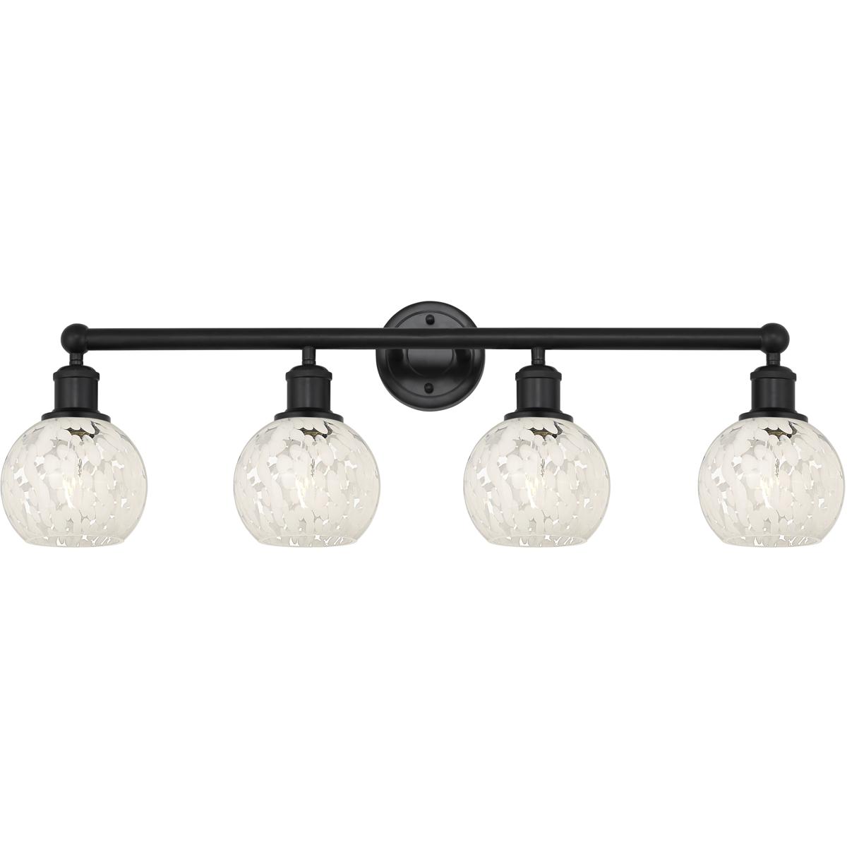 Innovations Lighting 616-4W-BK-G1216-6WM Edison White Mouchette 4 Light 33 inch Matte Black Bath Vanity Light Wall Light
