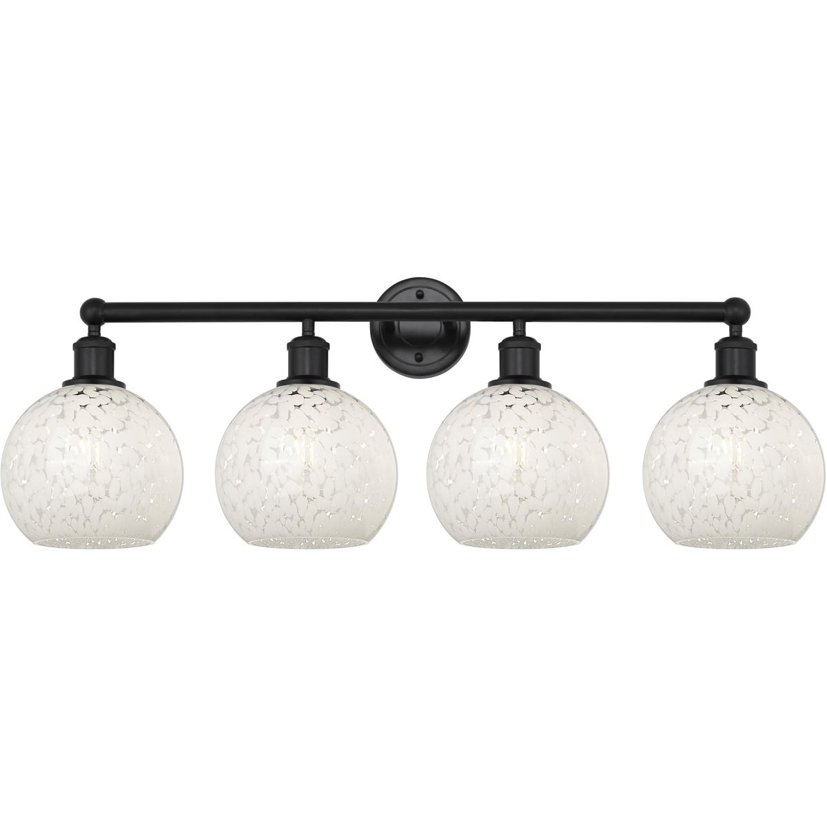 Innovations Lighting 616-4W-BK-G1216-8WM Edison White Mouchette 4 Light 35 inch Matte Black Bath Vanity Light Wall Light