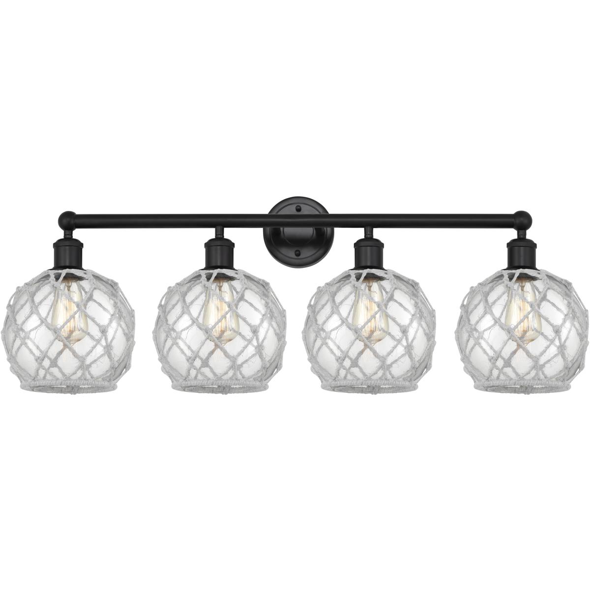 Innovations Lighting 616-4W-BK-G122-8RW Edison Farmhouse Rope 4 Light 35 inch Matte Black Bath Vanity Light Wall Light in Clear Glass with White Rope