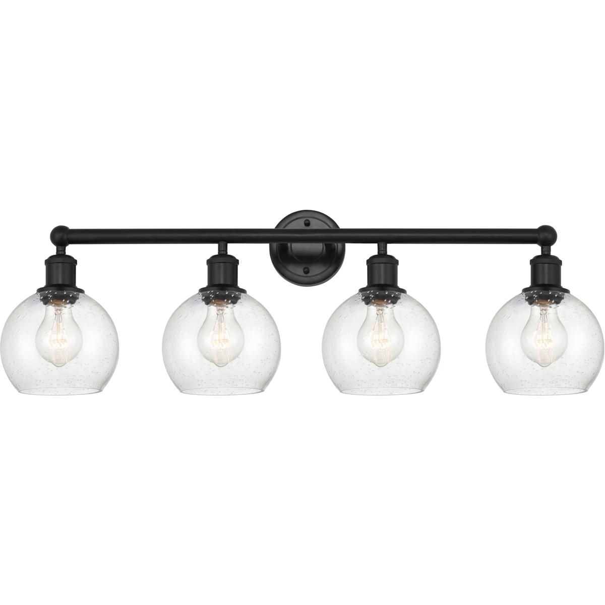 Innovations Lighting 616-4W-BK-G124-6 Edison Athens 4 Light 33 inch Matte Black Bath Vanity Light Wall Light in Seedy Glass