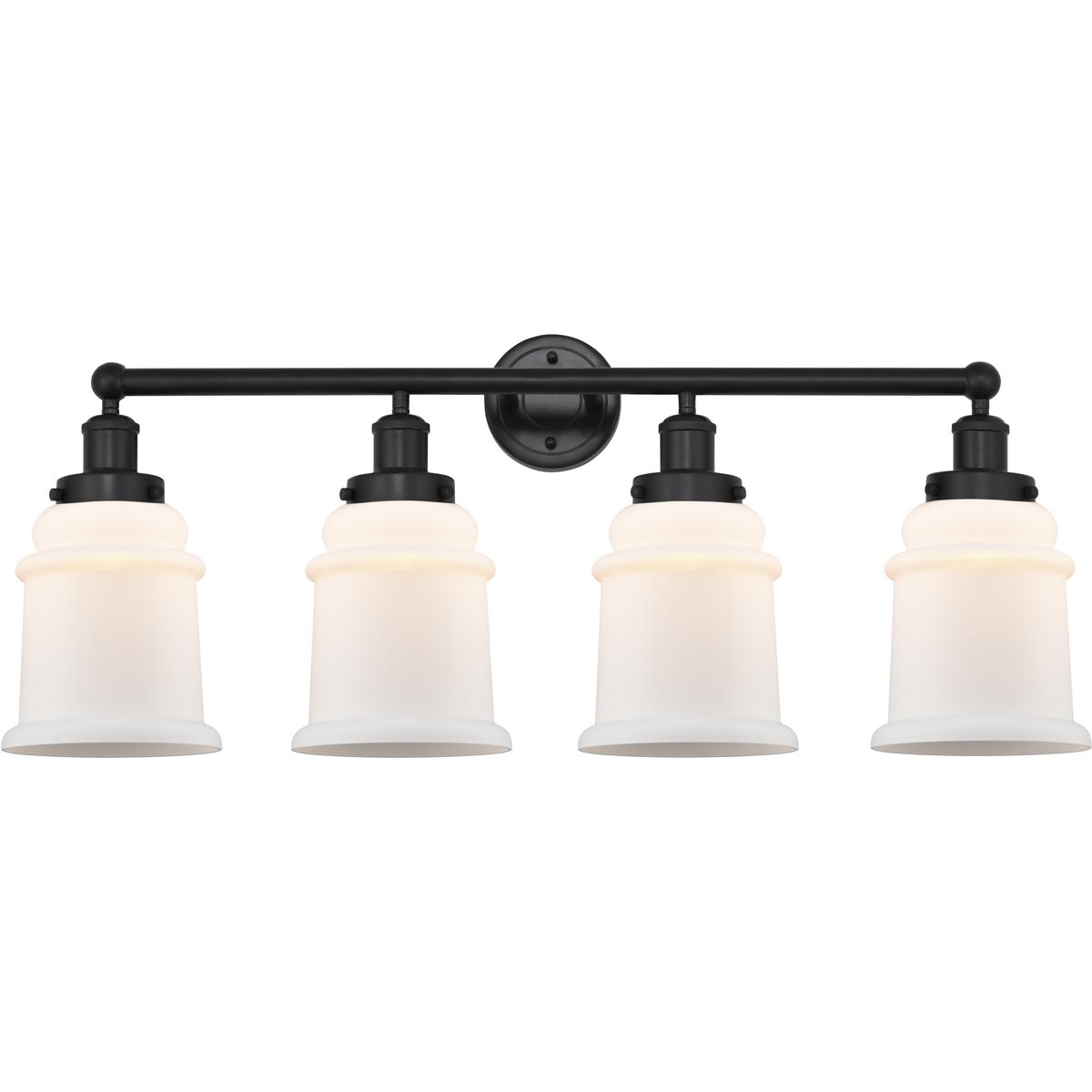 Innovations Lighting 616-4W-BK-G181 Edison Canton 4 Light 33 inch Matte Black Bath Vanity Light Wall Light in Matte White Glass