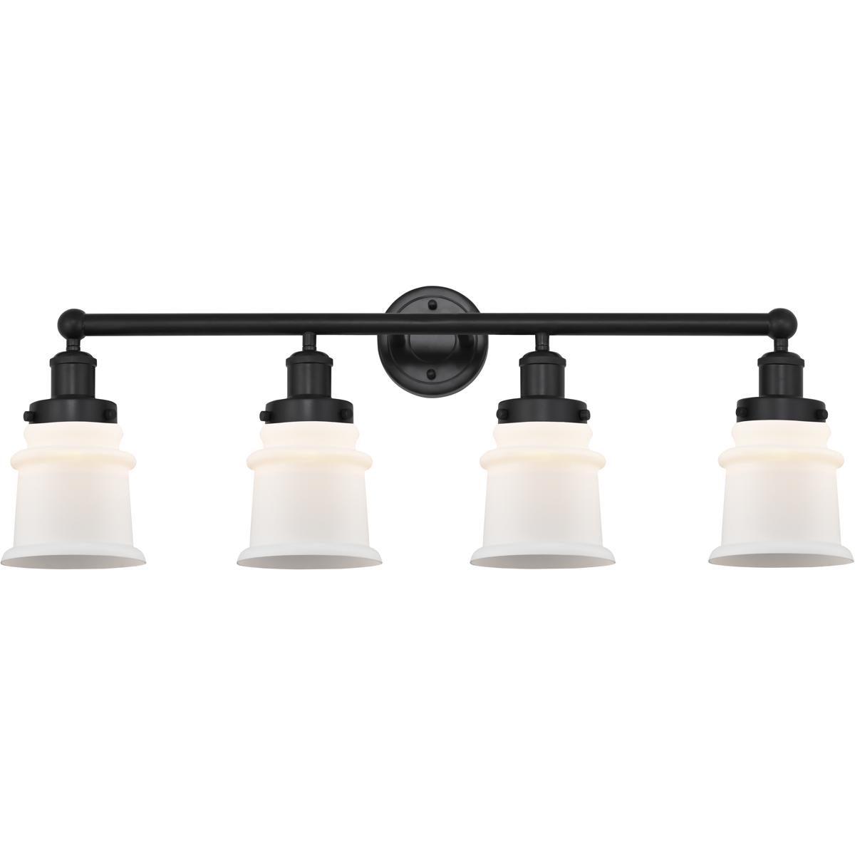 Innovations Lighting 616-4W-BK-G181S Edison Canton 4 Light 32 inch Matte Black Bath Vanity Light Wall Light in Matte White Glass
