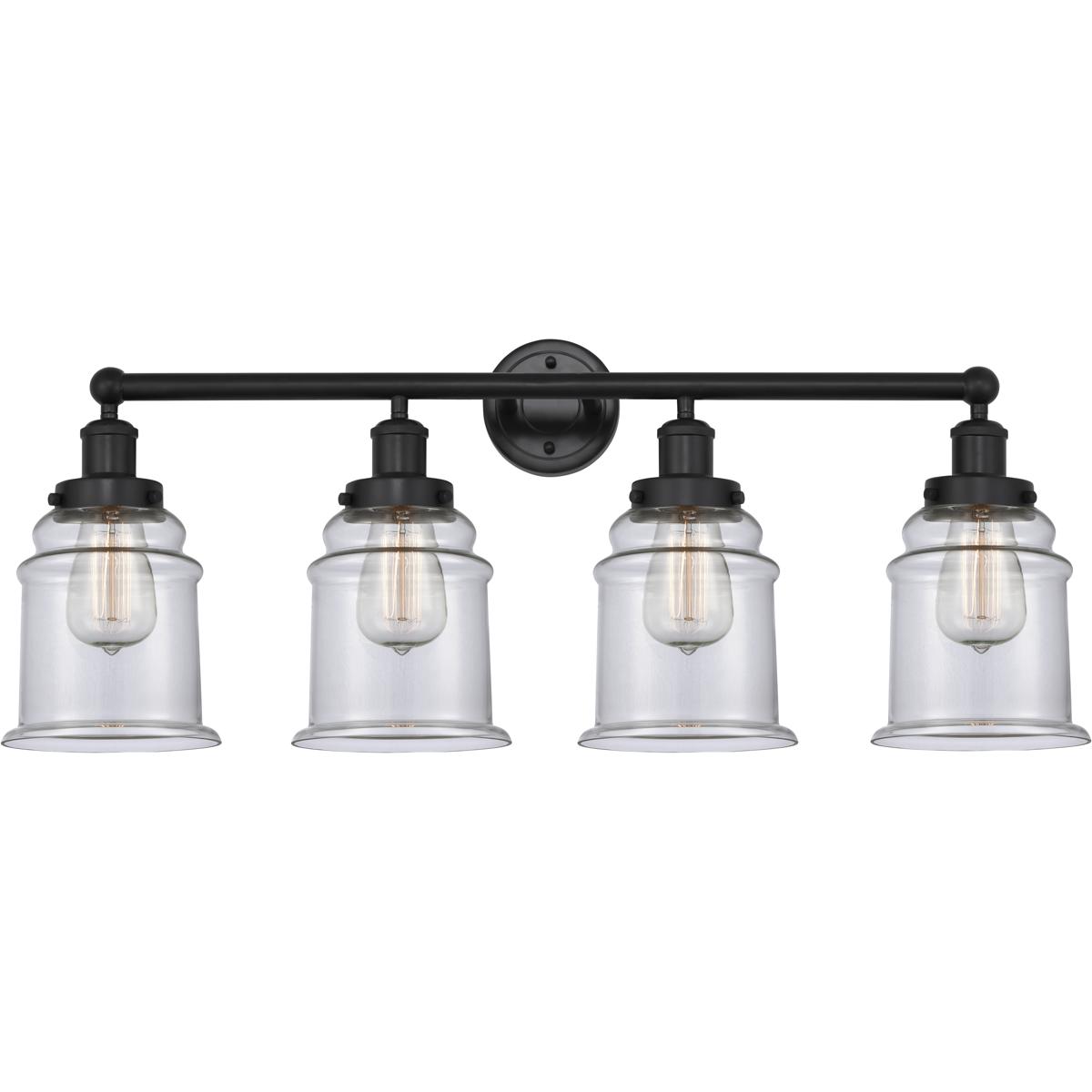 Innovations Lighting 616-4W-BK-G182 Edison Canton 4 Light 33 inch Matte Black Bath Vanity Light Wall Light in Clear Glass
