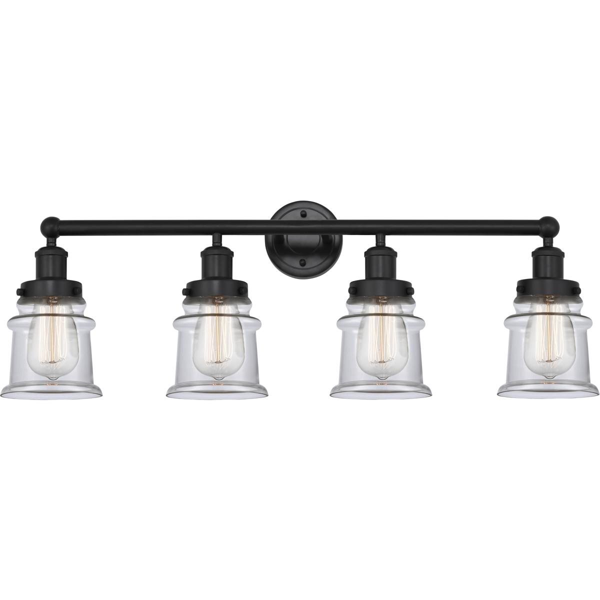 Innovations Lighting 616-4W-BK-G182S Edison Canton 4 Light 32 inch Matte Black Bath Vanity Light Wall Light in Clear Glass