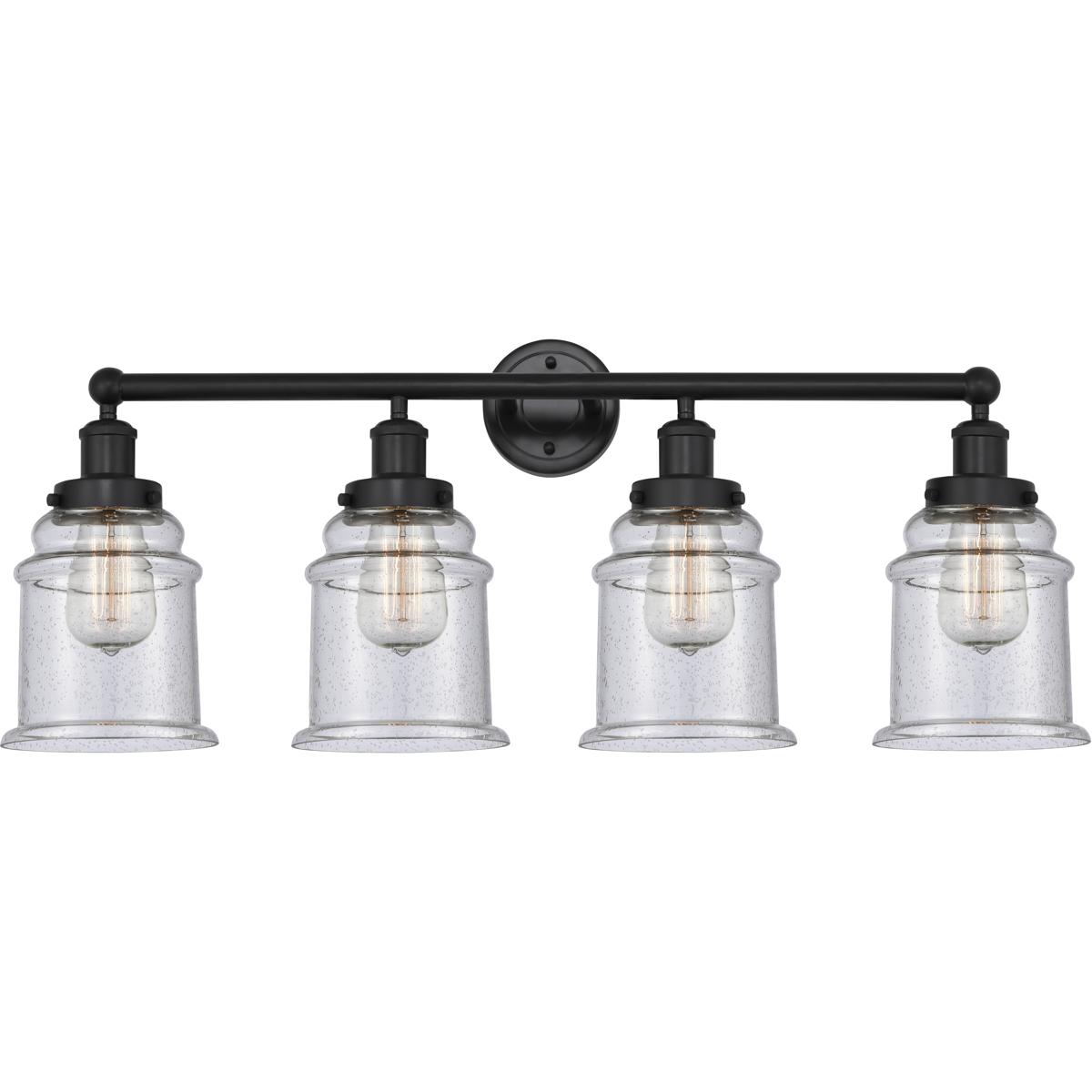 Innovations Lighting 616-4W-BK-G184 Edison Canton 4 Light 33 inch Matte Black Bath Vanity Light Wall Light in Seedy Glass