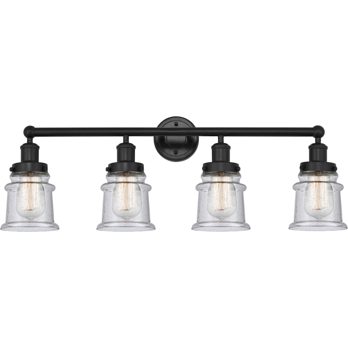 Innovations Lighting 616-4W-BK-G184S Edison Canton 4 Light 32 inch Matte Black Bath Vanity Light Wall Light in Seedy Glass