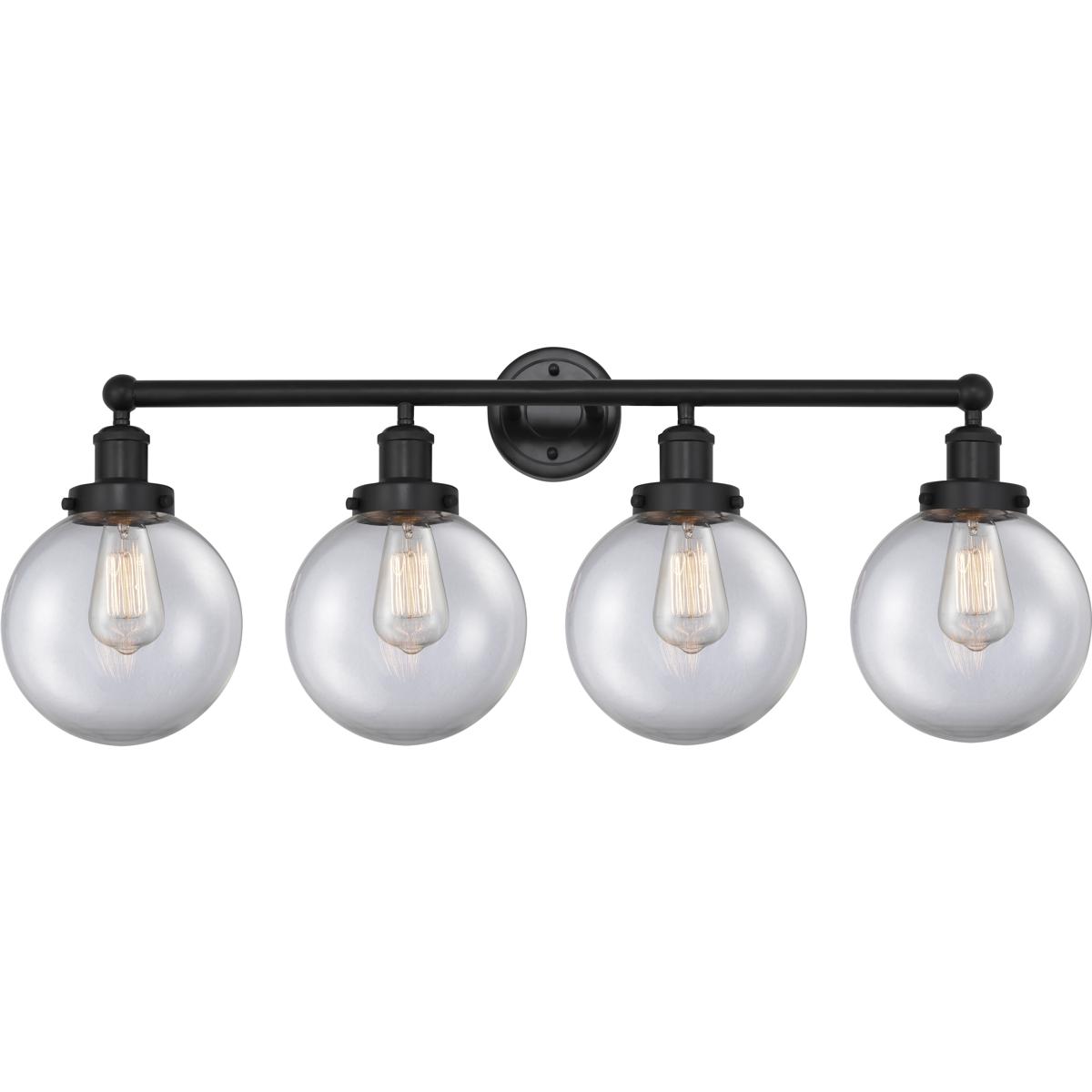 Innovations Lighting 616-4W-BK-G202-8 Beacon 4 Light 33.5 inch Matte Black Bath Vanity Light Wall Light